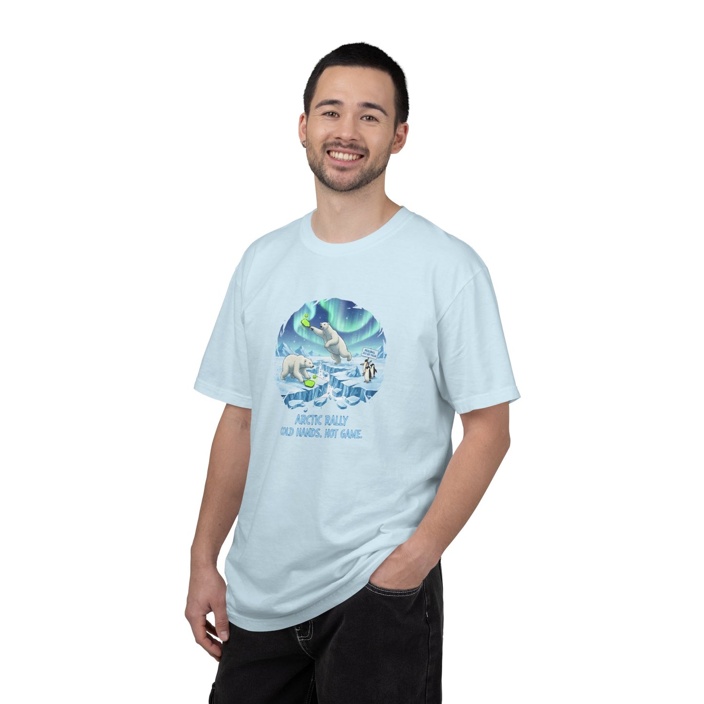 Arctic Rally Polar Bears Playing Pickleball T-Shirt | Northern Lights Illustration