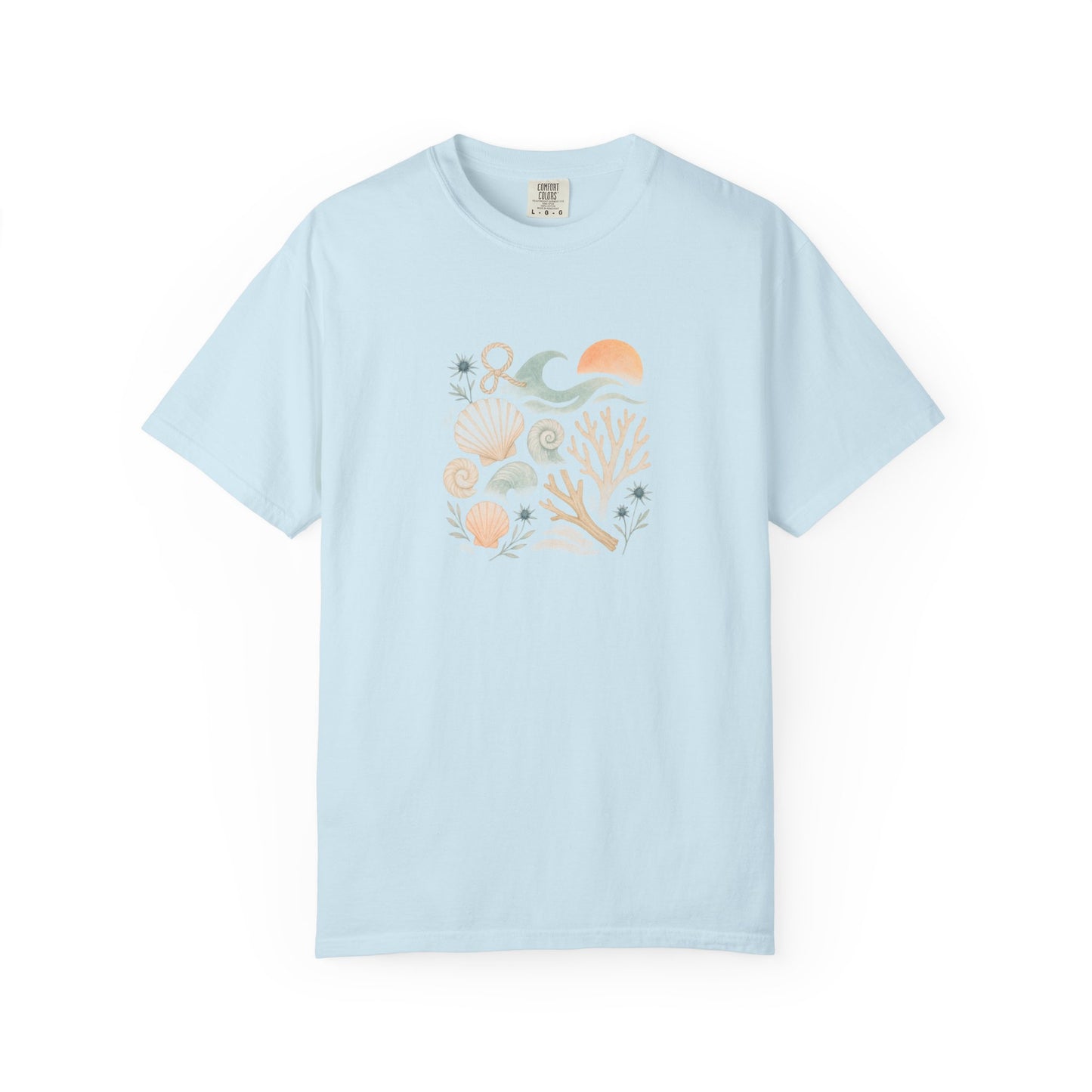 Coastal Seashells and Coral T-Shirt | Beach Wave Sunset Art