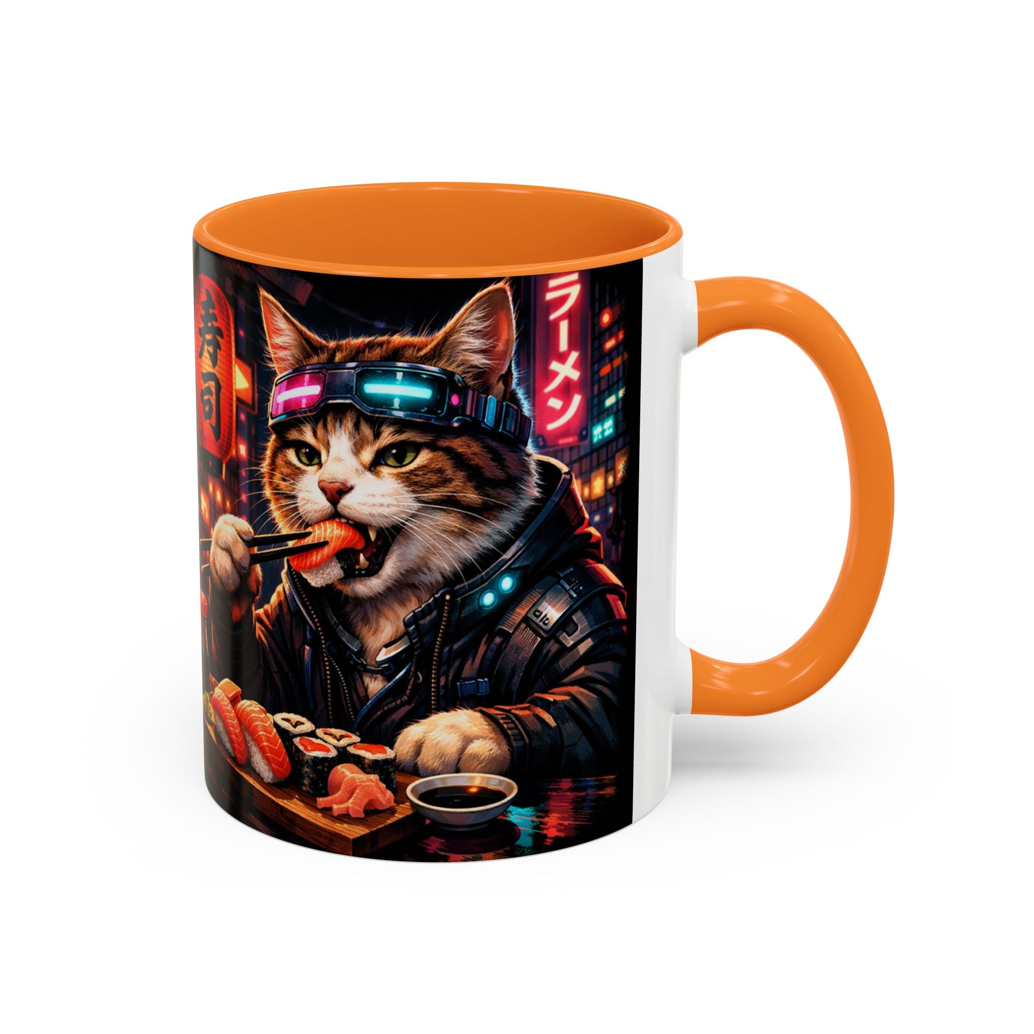 Cyberpunk Sushi Cat Mug | 11oz 15oz Ceramic Coffee Cup