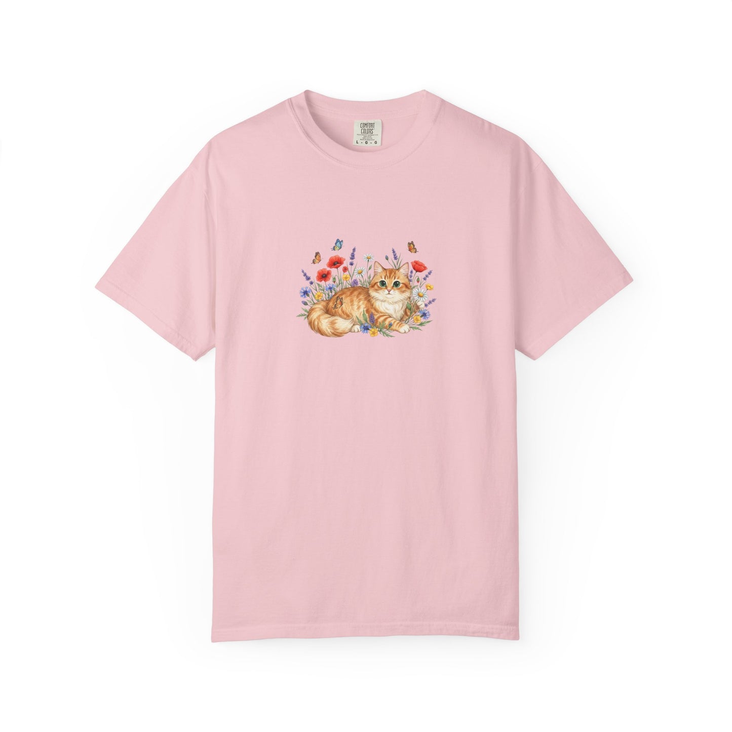 Orange Tabby Cat with Wildflowers T-Shirt | Floral Cat Tee