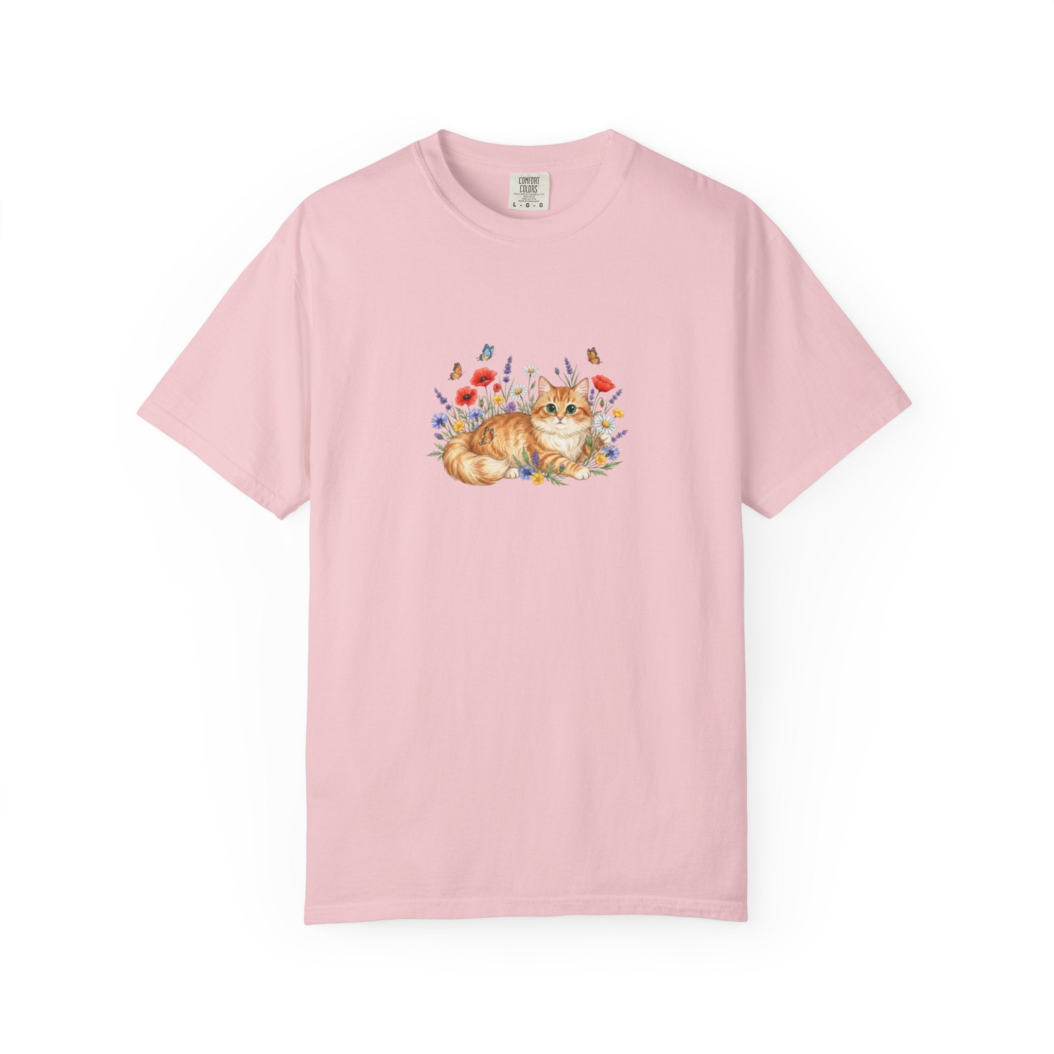 Orange Tabby Cat with Wildflowers T-Shirt | Floral Cat Tee