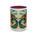 Surfing Bigfoot Mug | Retro Beach Sunset Bigfoot Wave Coffee Cup