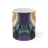 Howling 3 Wolves Moon Mug | Full Moon Night Sky, Aurora
