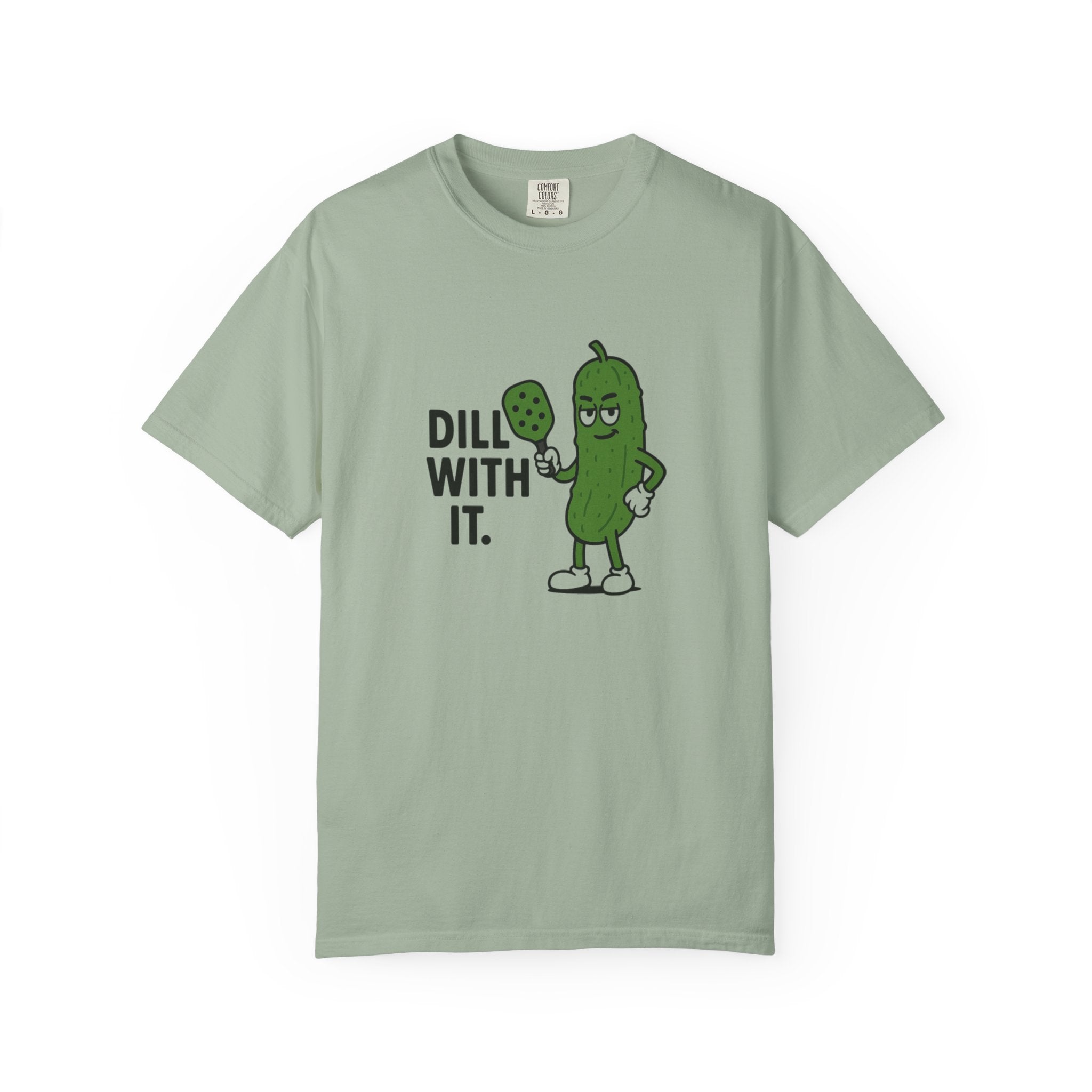 Dill With It Pickle Character T-shirt | Funny Vegan Food Pun Tee