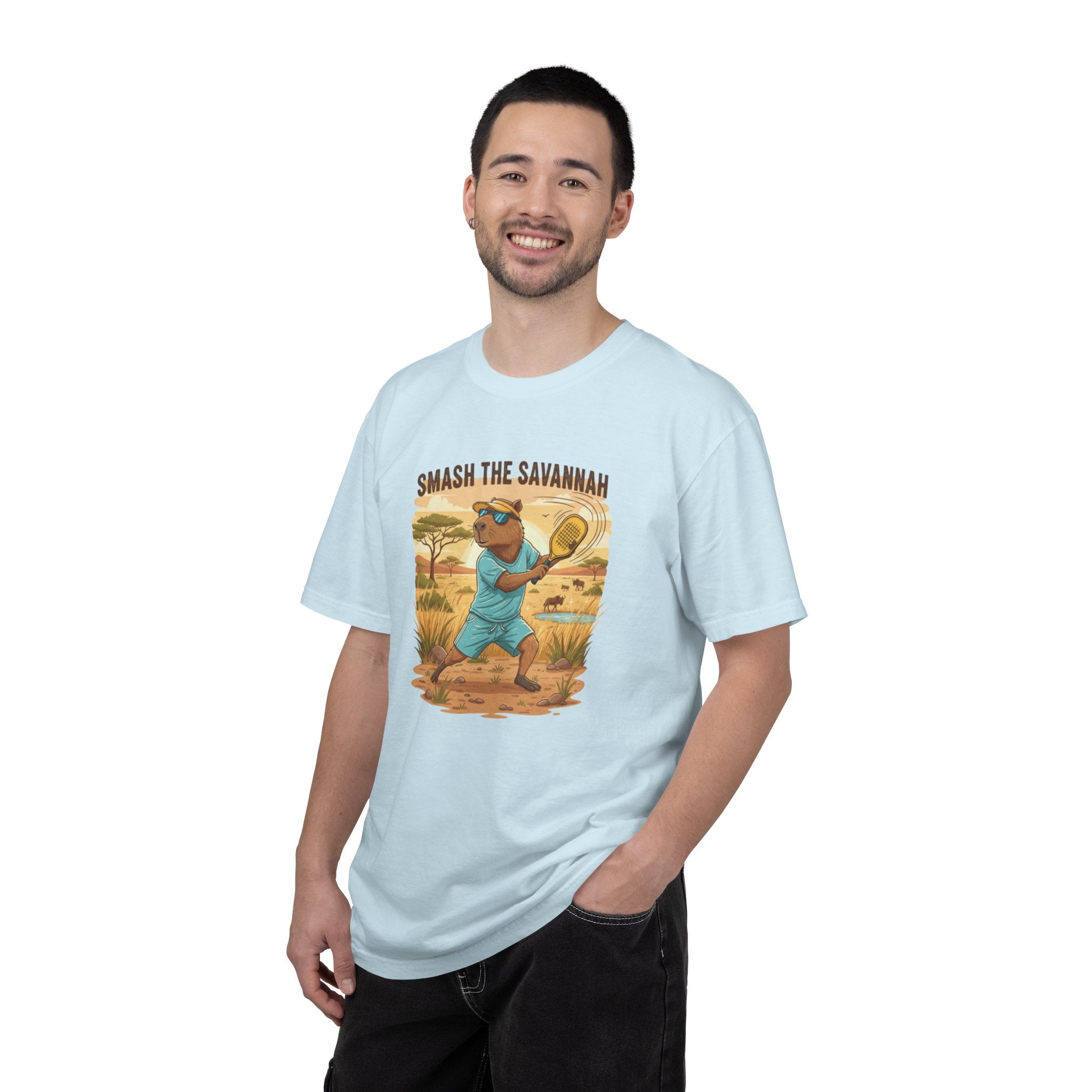 Smash the Savannah Capybara Pickleballer T-Shirt | Animal Sports Graphic Tee