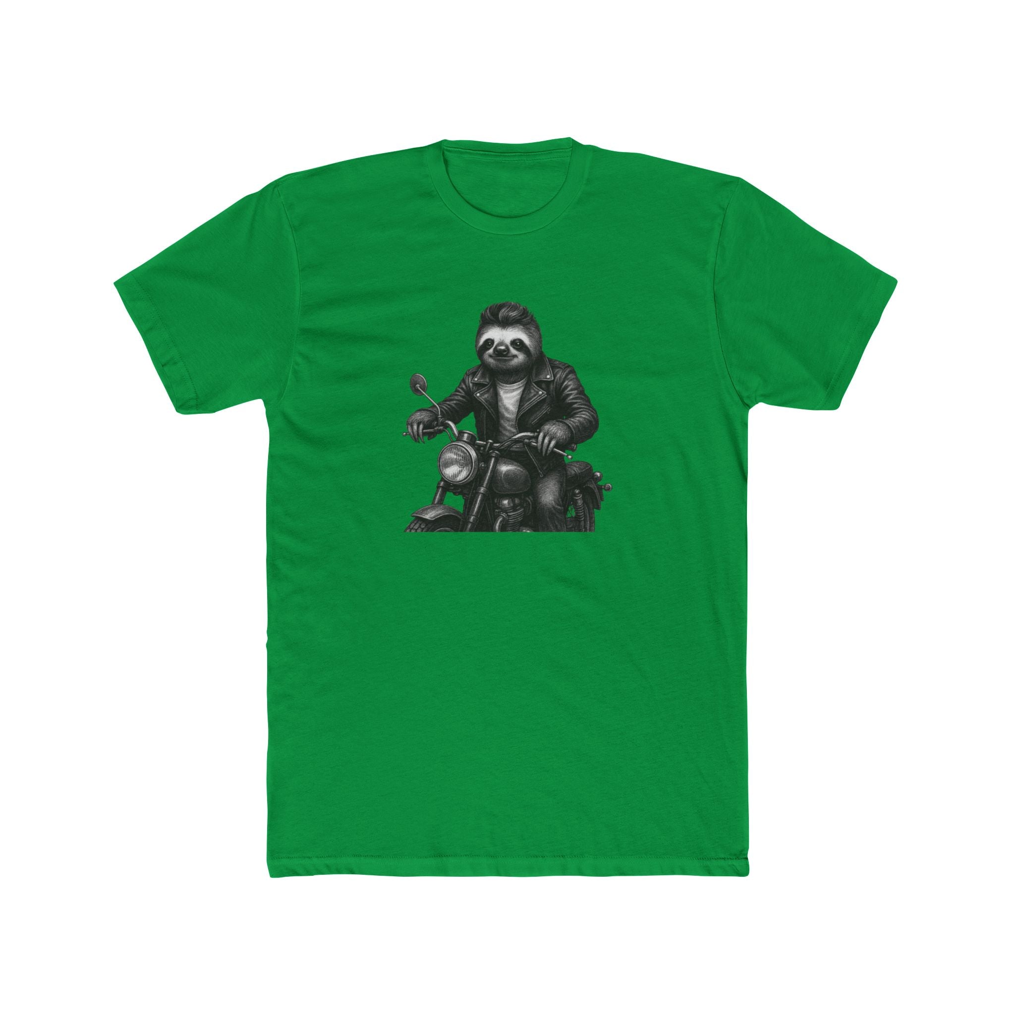 Biker Sloth Riding Motorcycle T-Shirt | Retro Monochrome Illustration