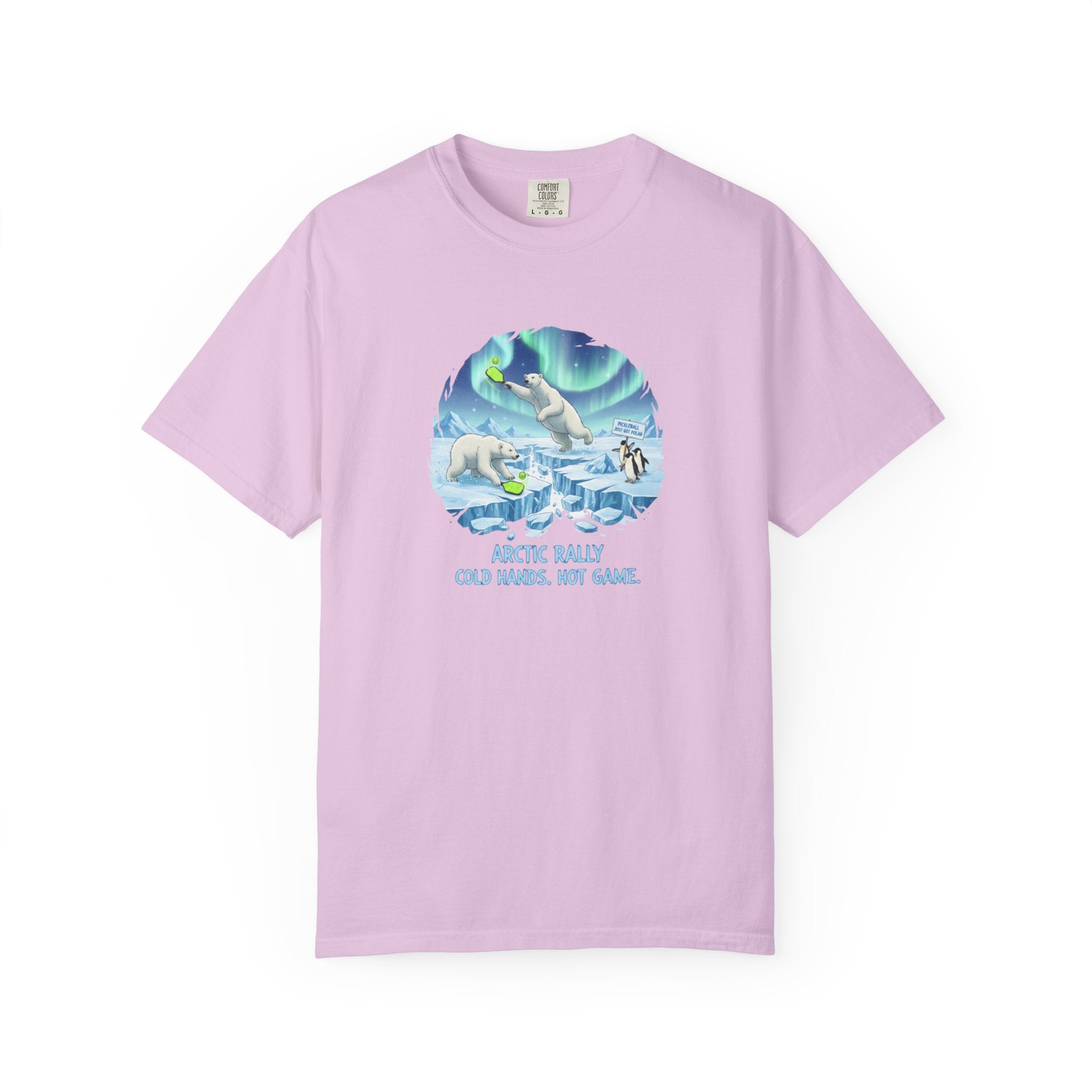 Arctic Rally Polar Bears Playing Pickleball T-Shirt | Northern Lights Illustration