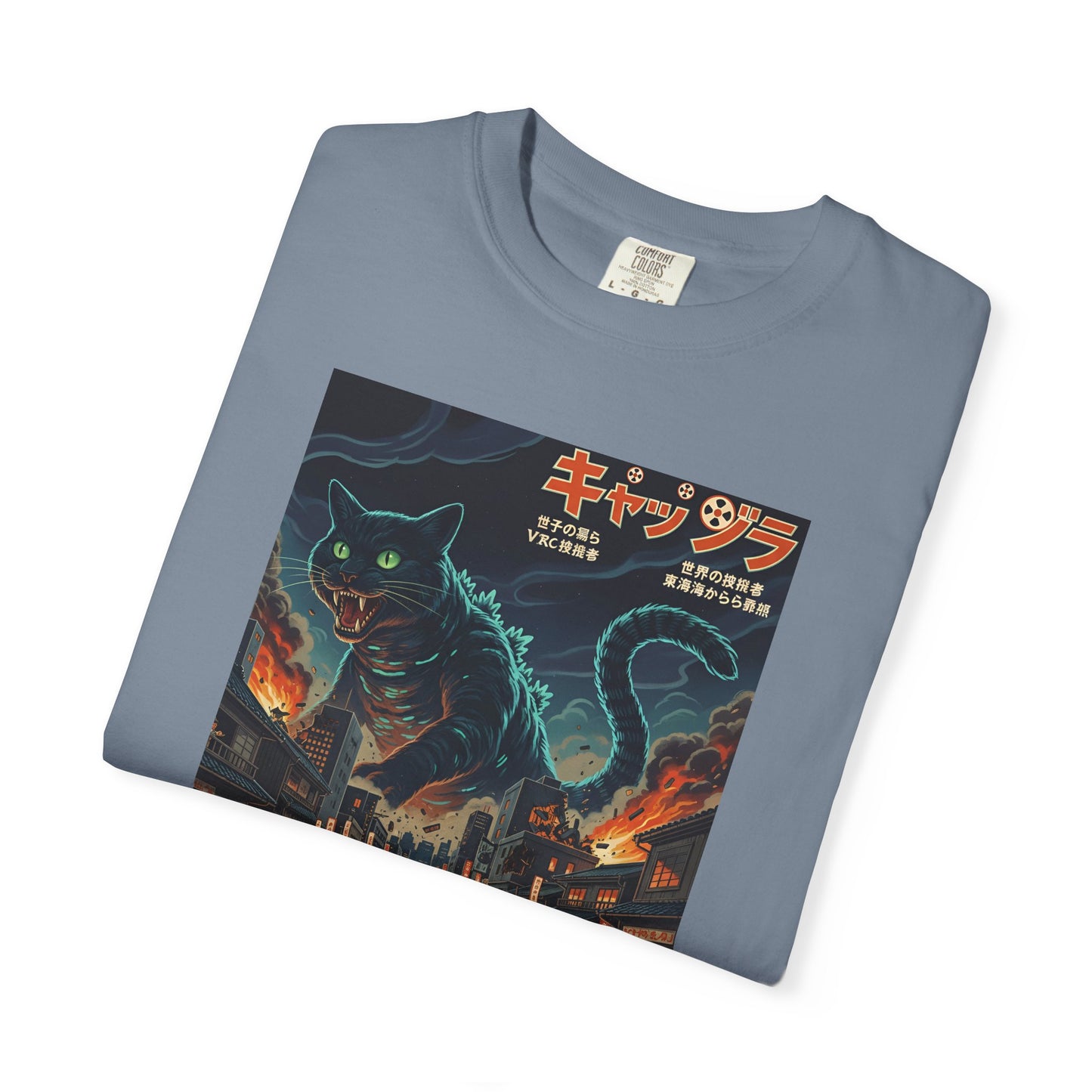 Giant Neon Cat Rampage T-Shirt | Retro City Kaiju Artwork