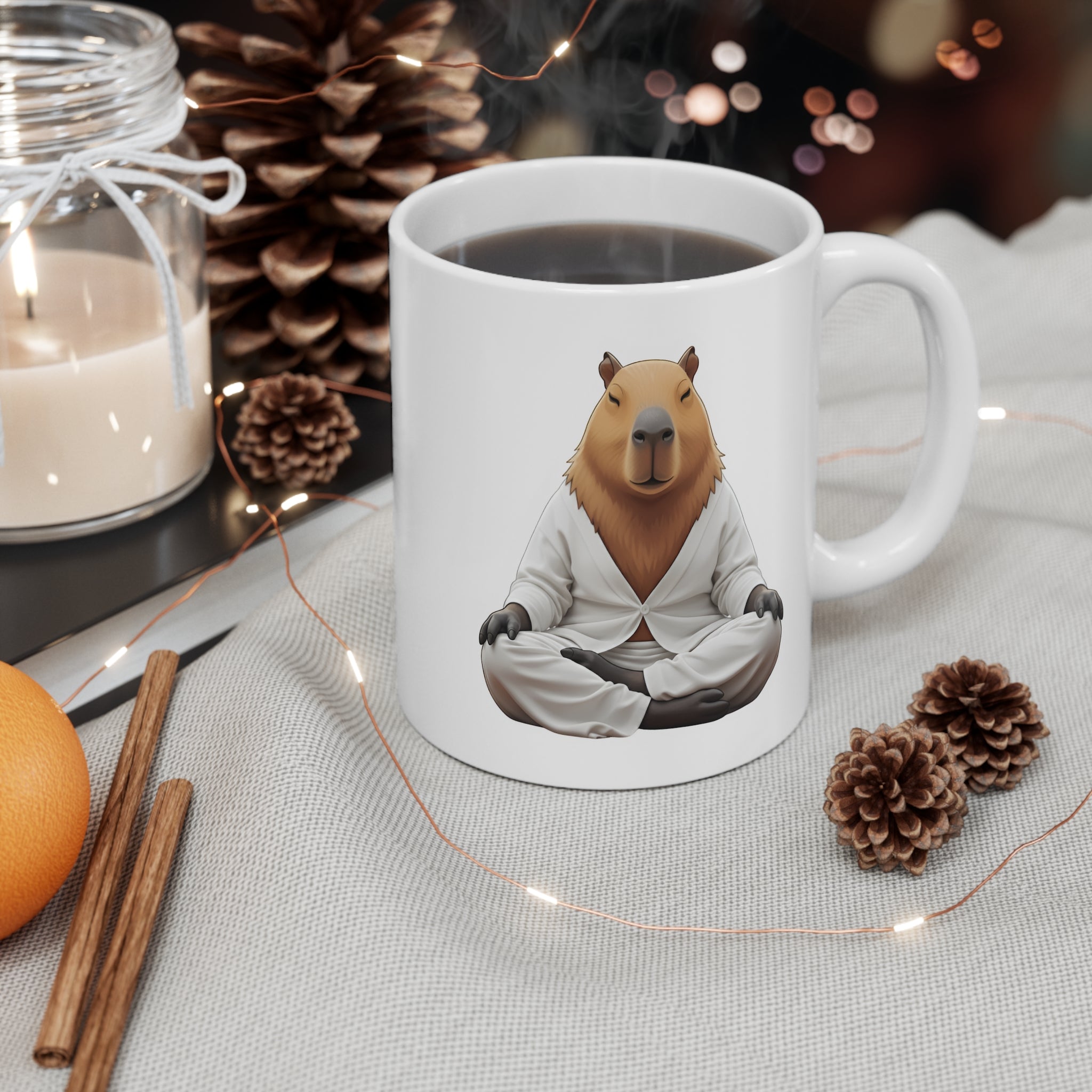 Meditating Capybara Mug | Zen Animal Illustration, Calm Mind Ceramic