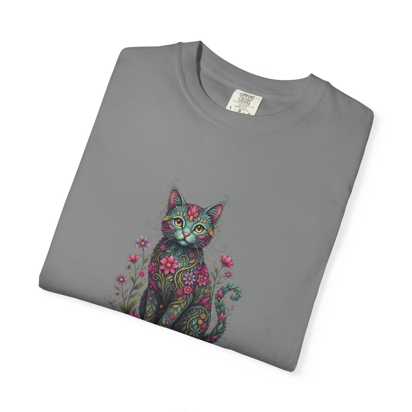 Floral Cat Illustration T-Shirt | Botanical Kitty Tee