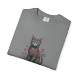 Floral Cat Illustration T-Shirt | Botanical Kitty Tee
