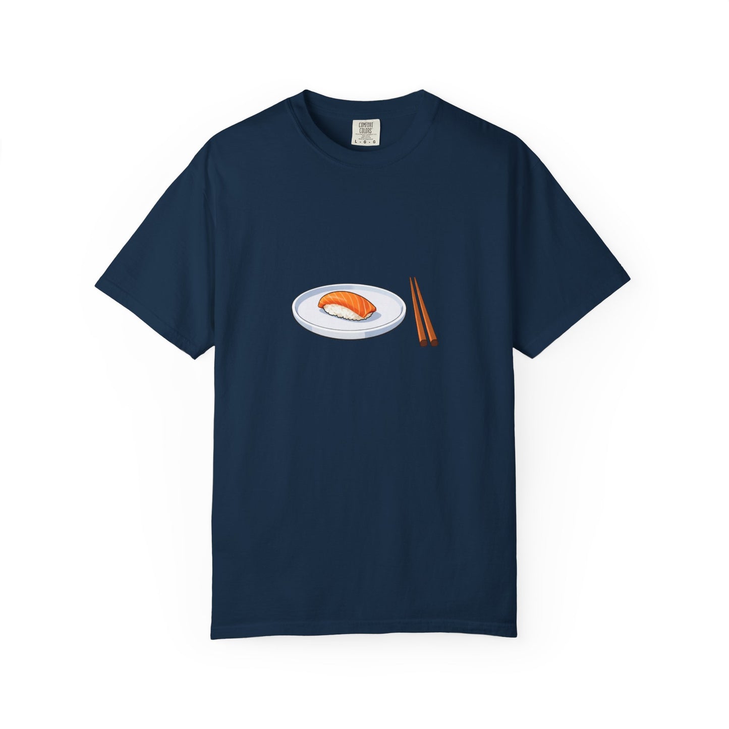 Salmon Nigiri Sushi plate with chopsticks T-shirt | sushi tee