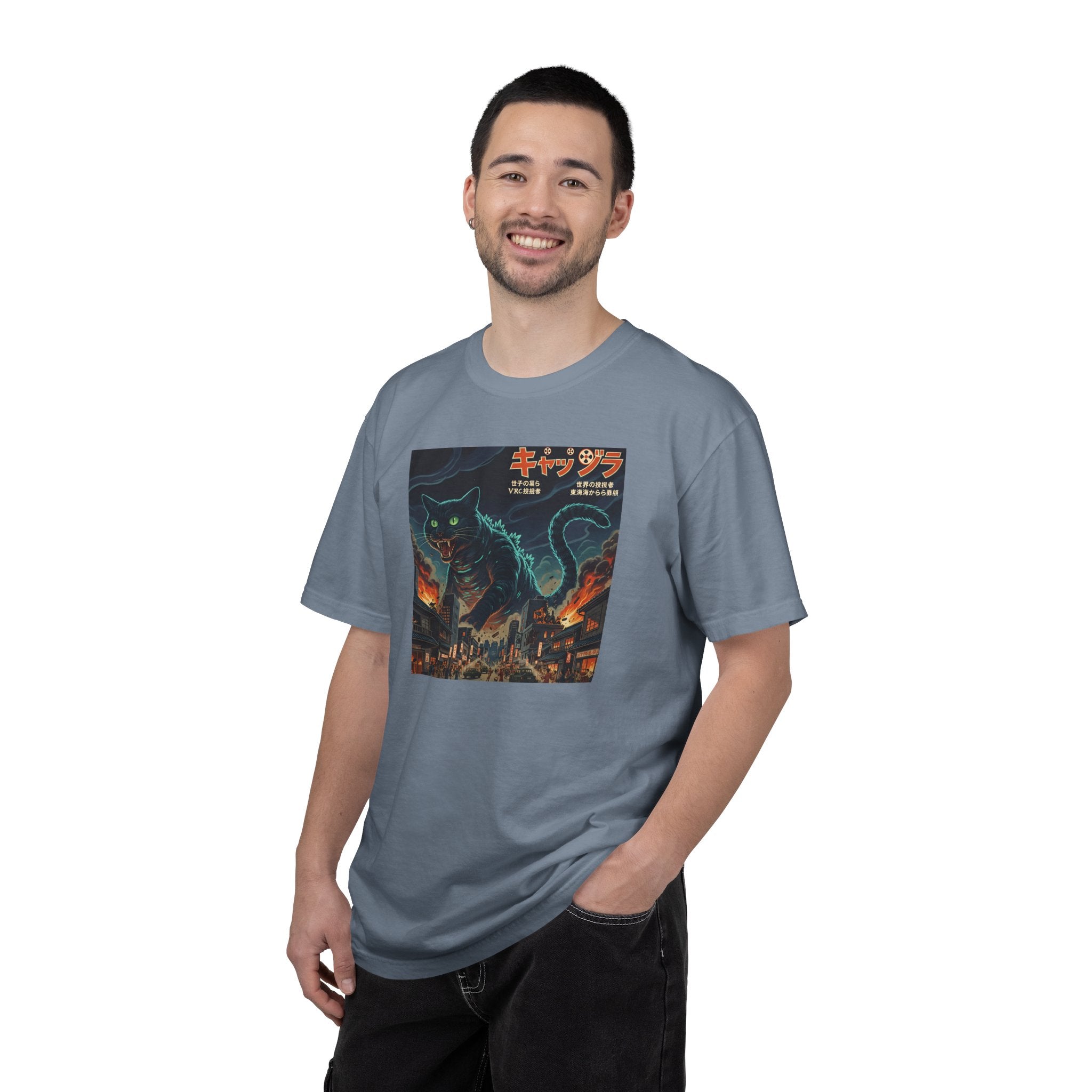 Giant Neon Cat Rampage T-Shirt | Retro City Kaiju Artwork