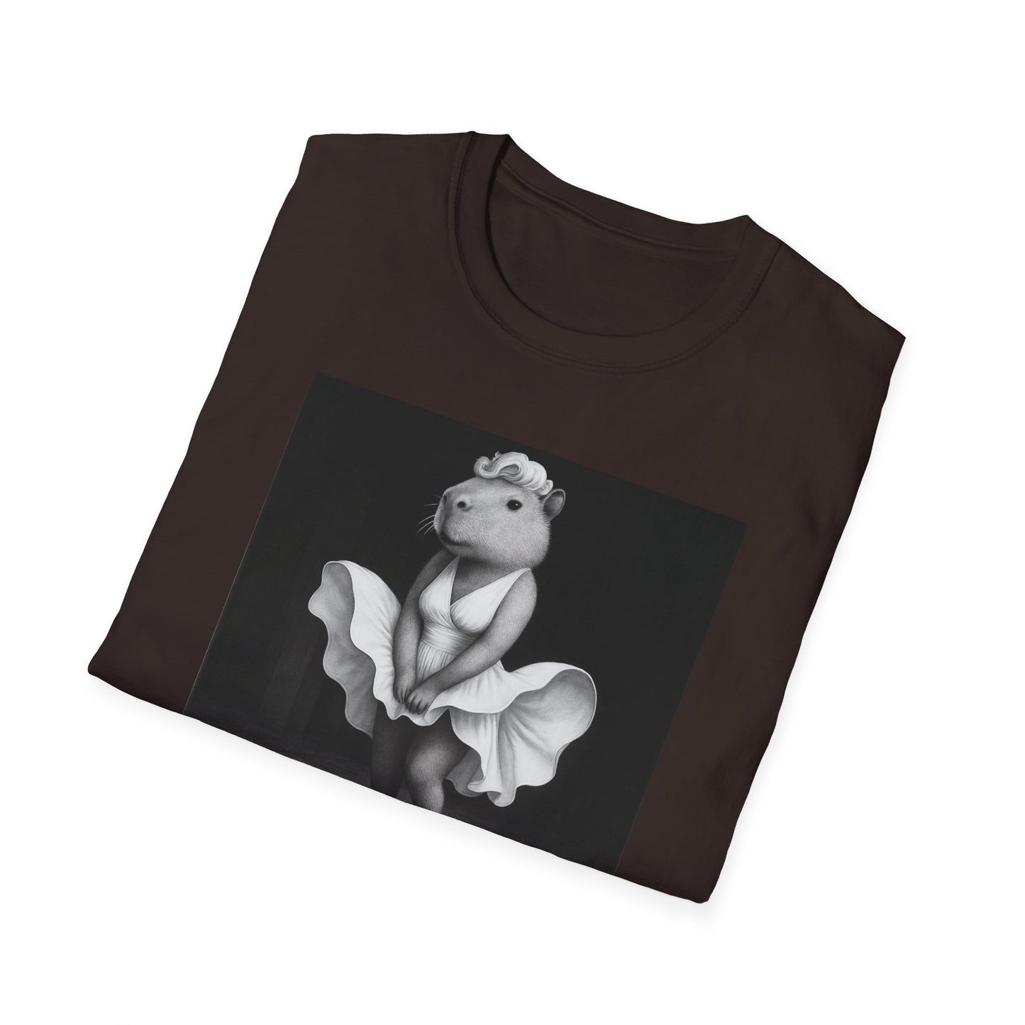 Capybara Blonde. Dress Pose T-Shirt | Retro Black & White Illustration