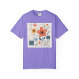 Hand-drawn Watercolor Floral Doodles T-shirt | Linocut & Embroidery Texture