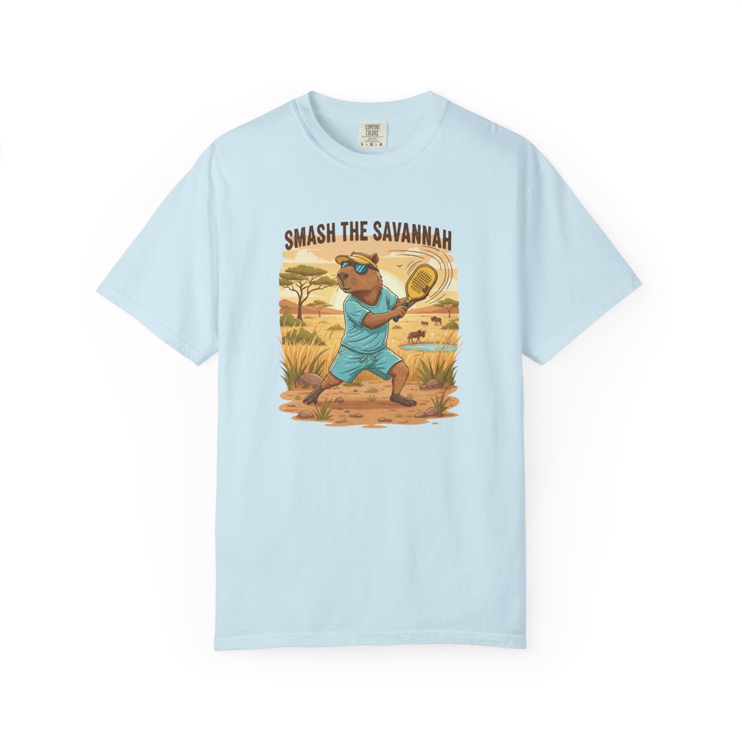 Smash the Savannah Capybara Pickleballer T-Shirt | Animal Sports Graphic Tee