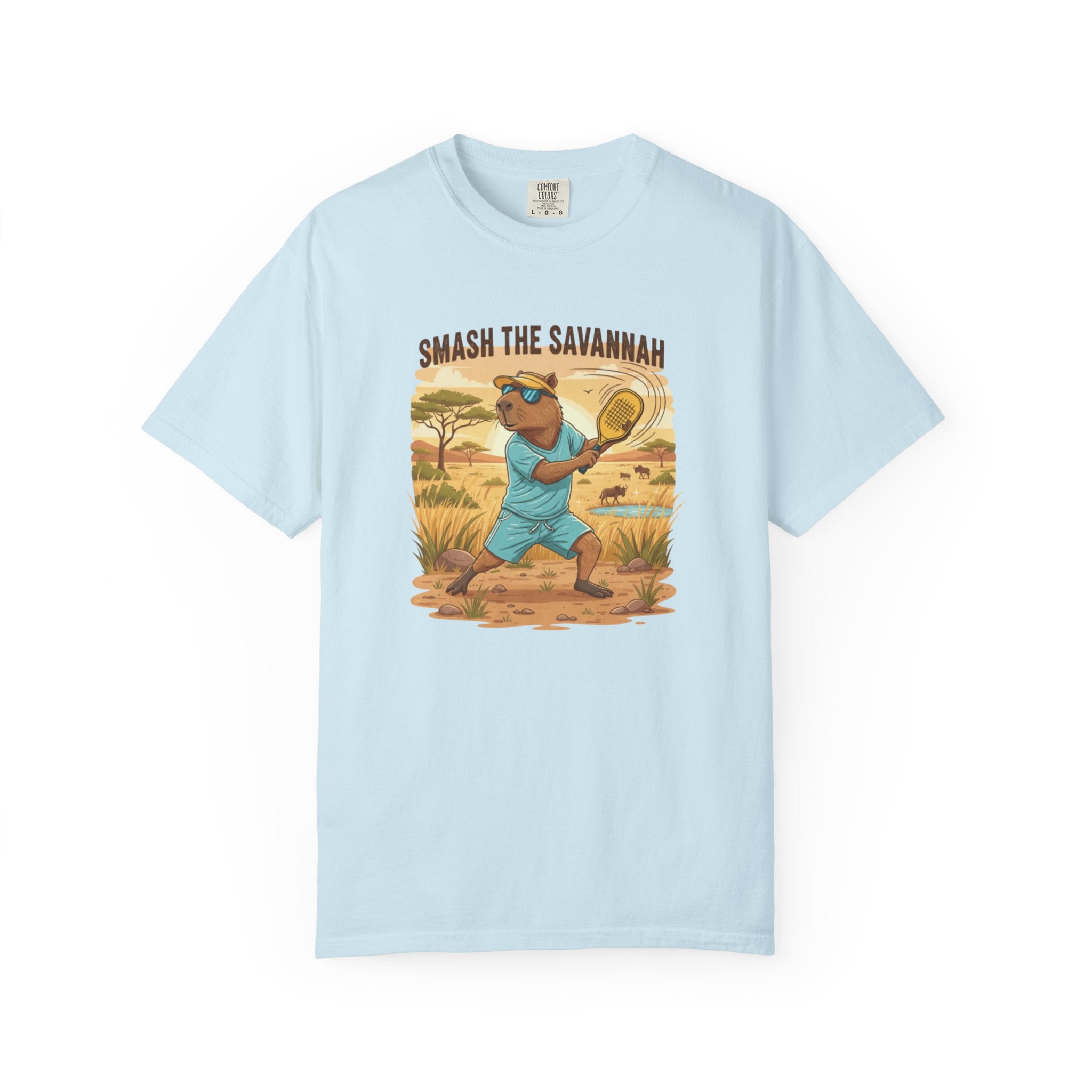Smash the Savannah Capybara Pickleballer T-Shirt | Animal Sports Graphic Tee