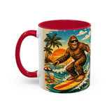 Surfing Bigfoot Mug | Retro Beach Sunset Bigfoot Wave Coffee Cup
