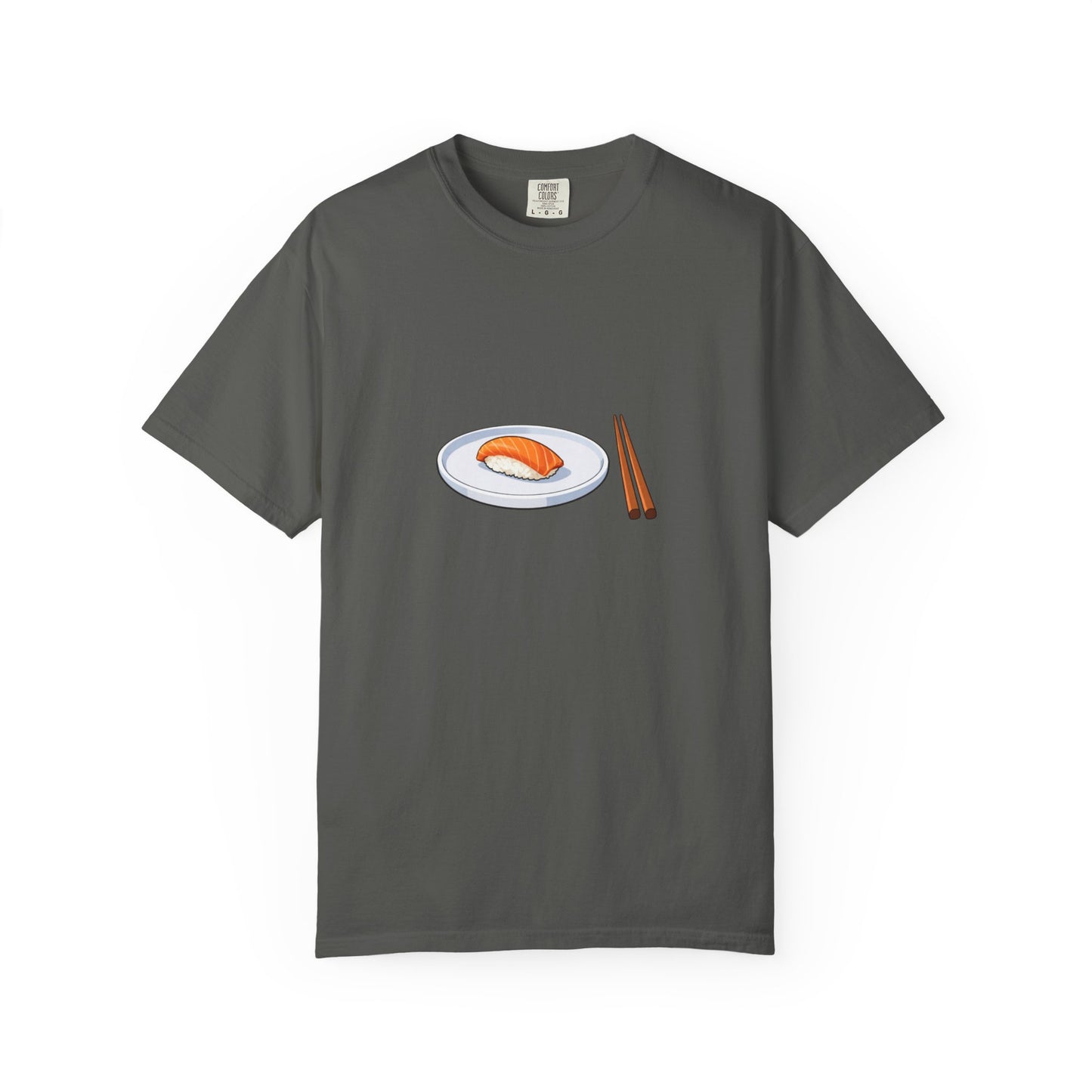 Salmon Nigiri Sushi plate with chopsticks T-shirt | sushi tee