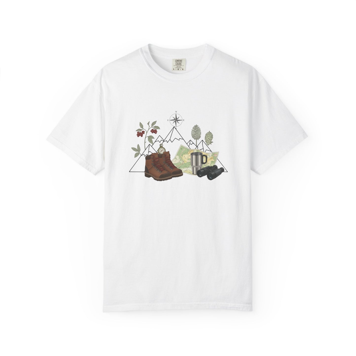 Camping Mountain Outdoors Graphic T-shirt | Hiking Boots Trees Flowers