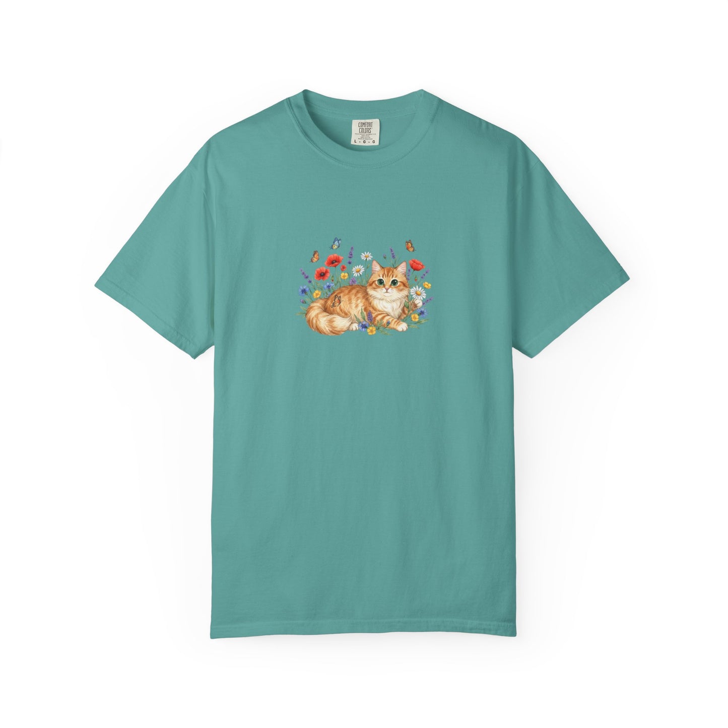 Orange Tabby Cat with Wildflowers T-Shirt | Floral Cat Tee