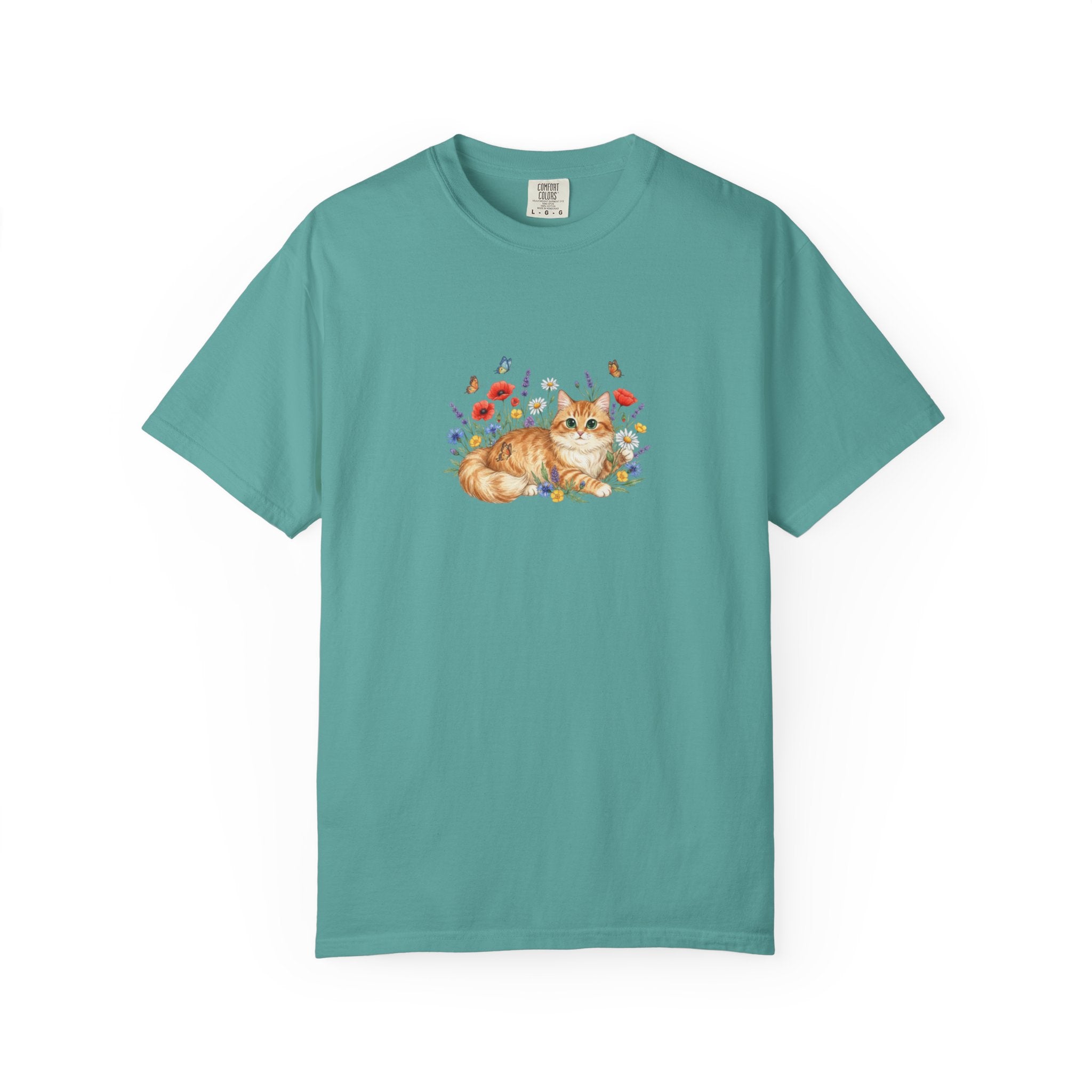 Orange Tabby Cat with Wildflowers T-Shirt | Floral Cat Tee
