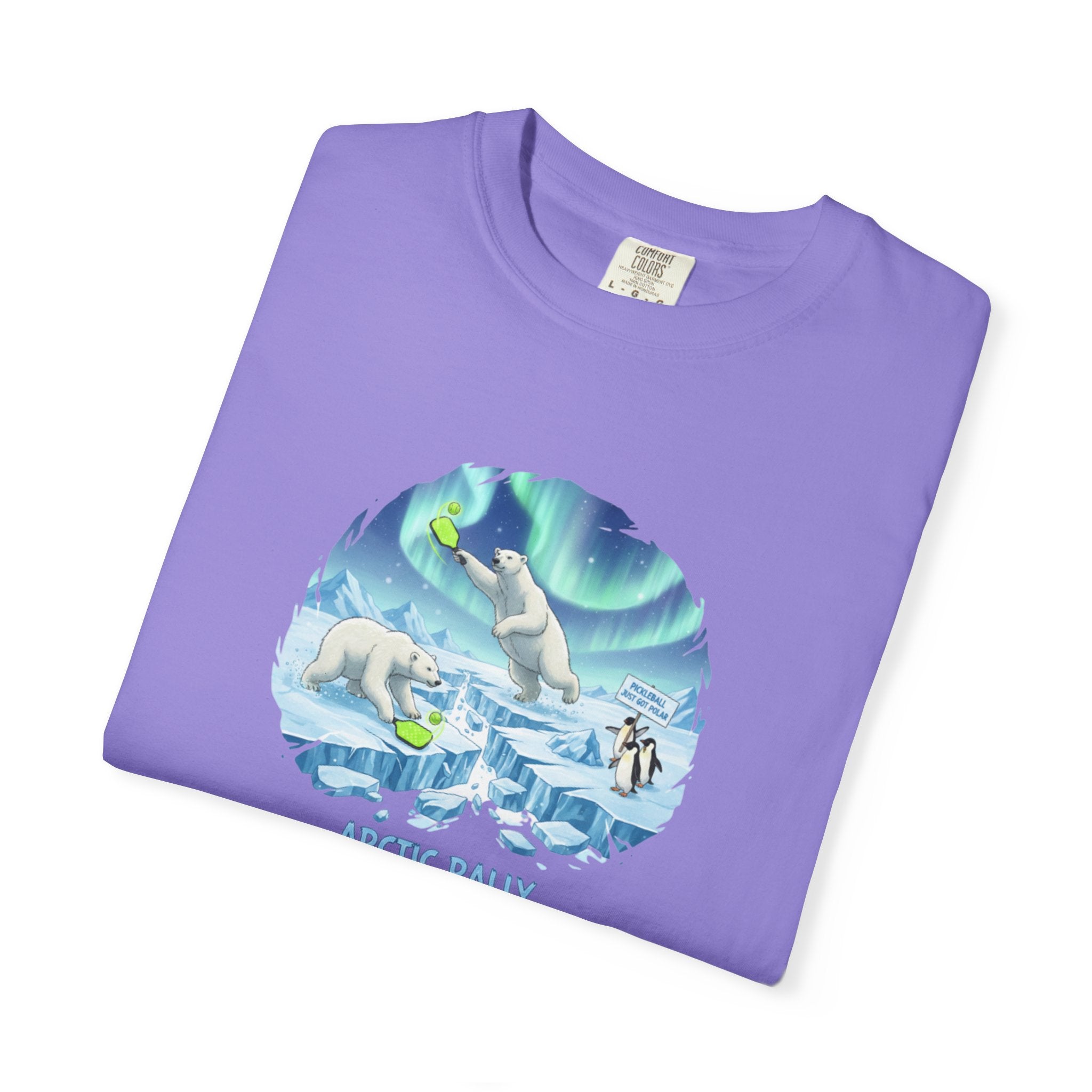 Arctic Rally Polar Bears Playing Pickleball T-Shirt | Northern Lights Illustration