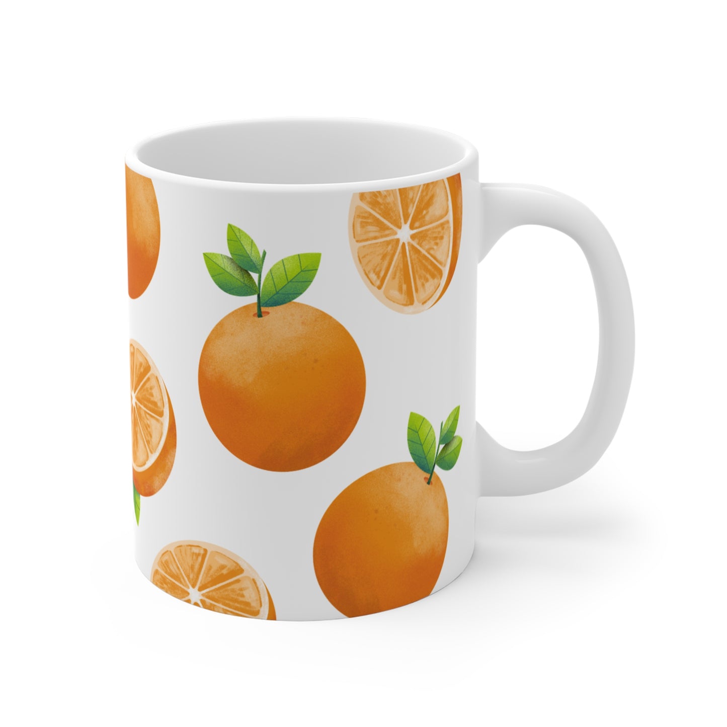Orange Pattern Mug | Citrus Fruit Illustration, White Ceramic Coffee Cup