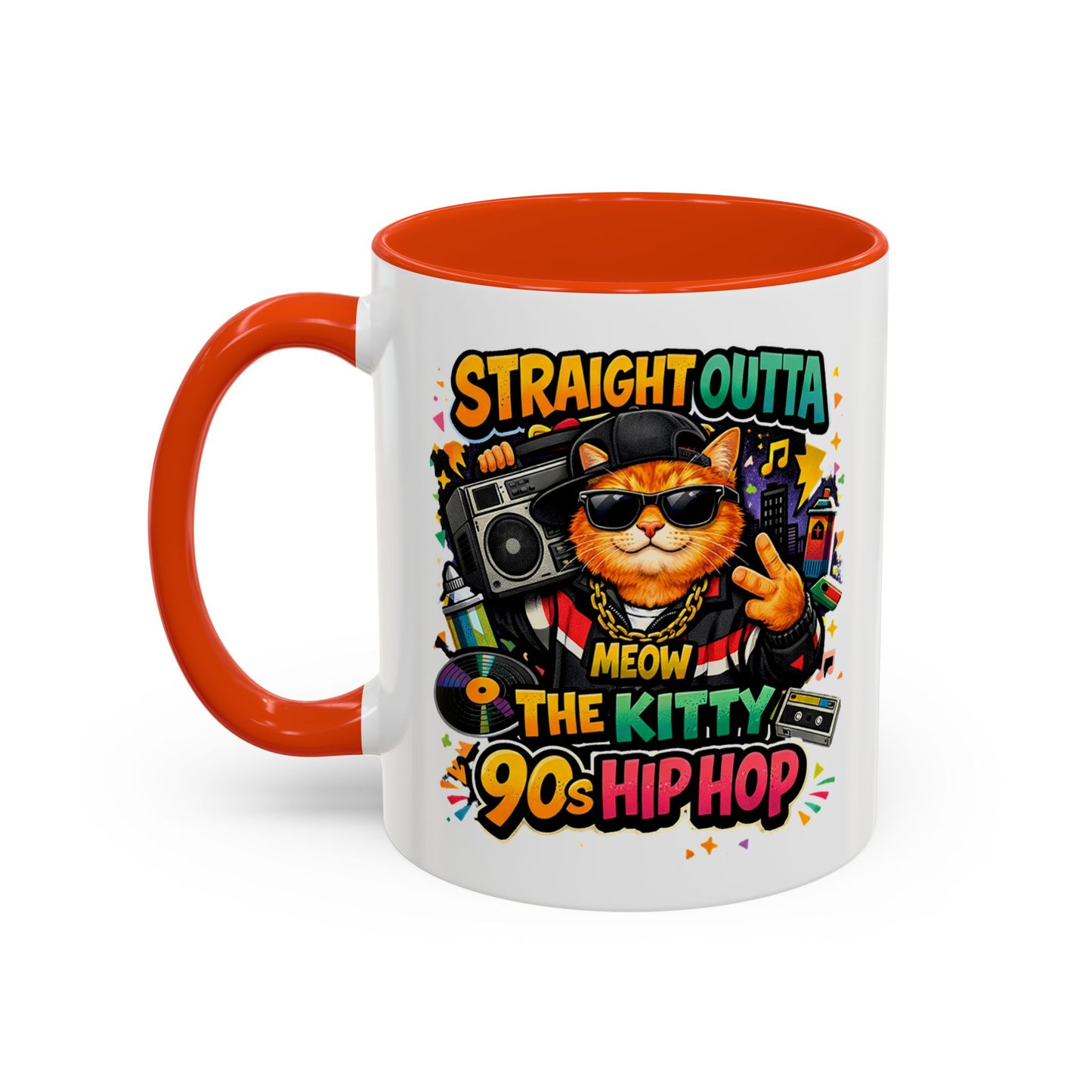 Straight Outta Meow The Kitty 90s Hip Hop Mug | Color Accent