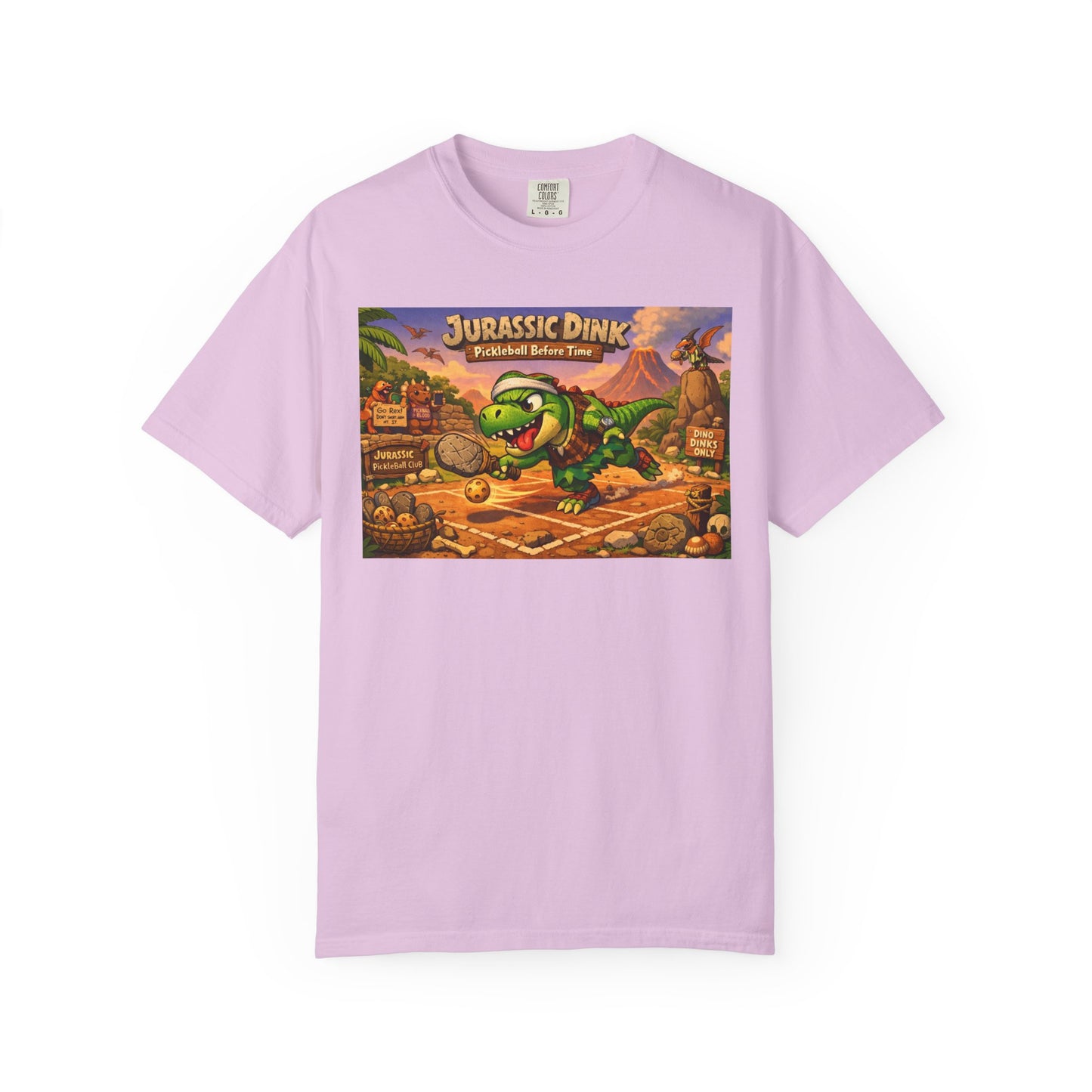 Jurassic Dink Pickleball Dinosaur Arcade Poster T-Shirt | Retro Video Game Shirt