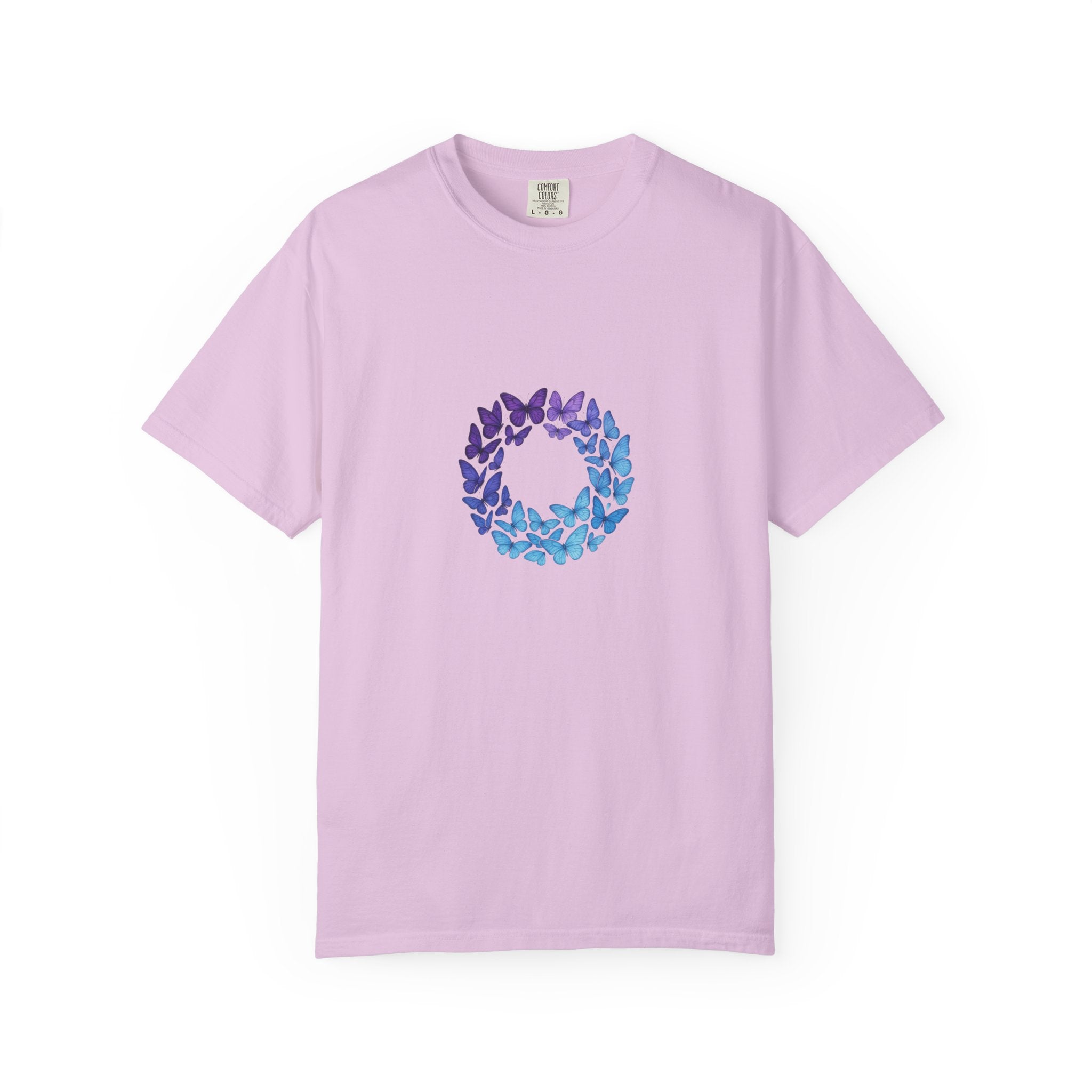 Blue Purple Butterfly Wreath T-shirt | Floral Circle Tee