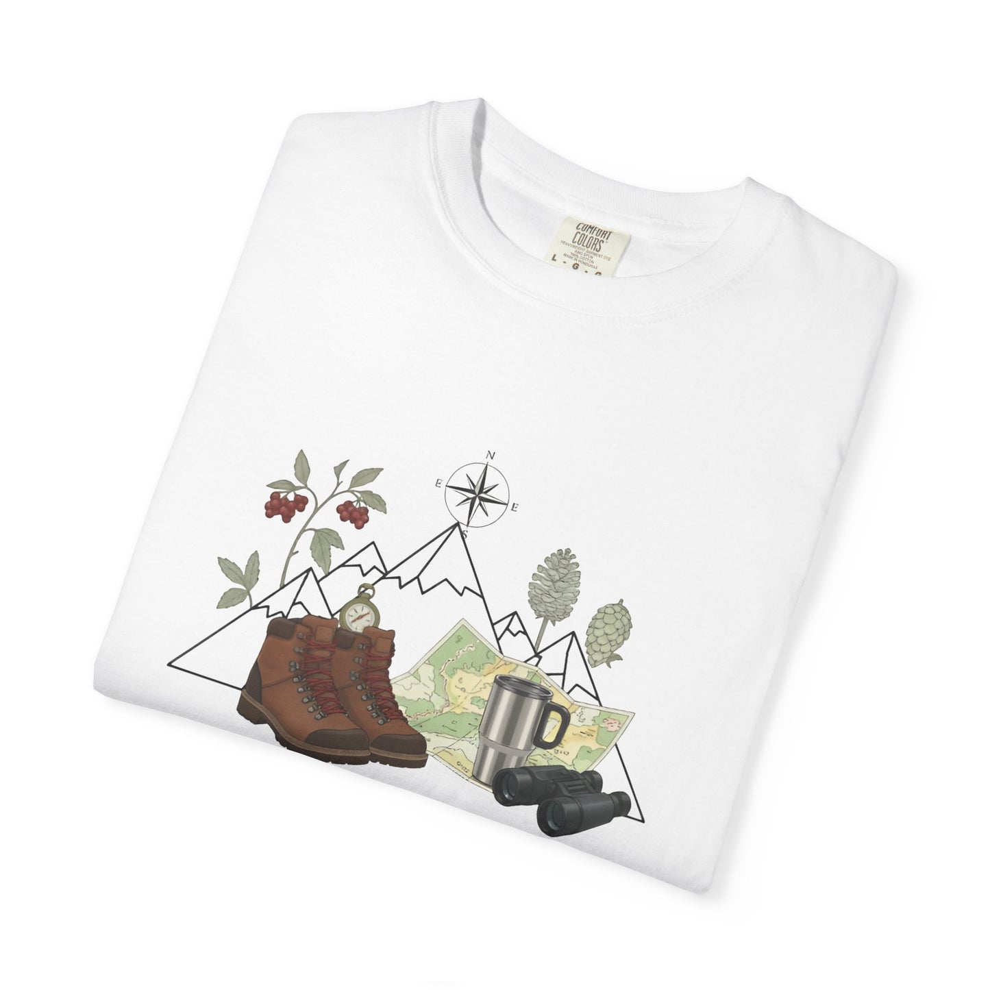 Camping Mountain Outdoors Graphic T-shirt | Hiking Boots Trees Flowers