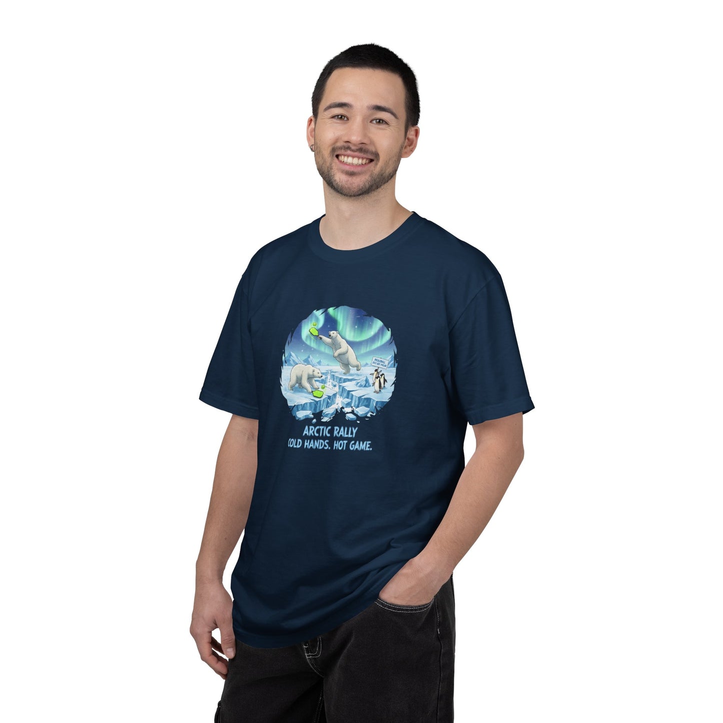 Arctic Rally Polar Bears Playing Pickleball T-Shirt | Northern Lights Illustration