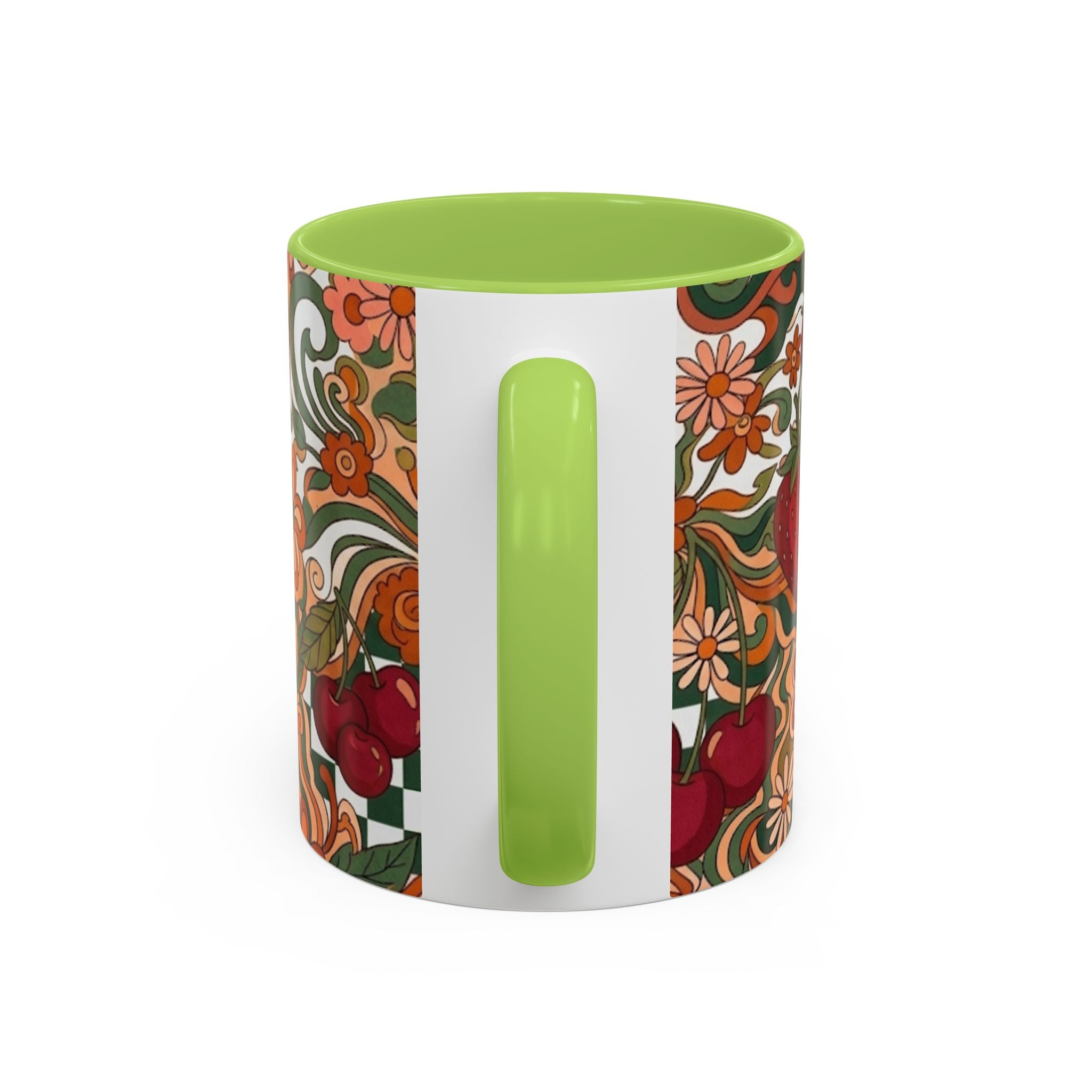 Vintage Cherry Strawberry Pattern Accent Mug | 11oz 15oz