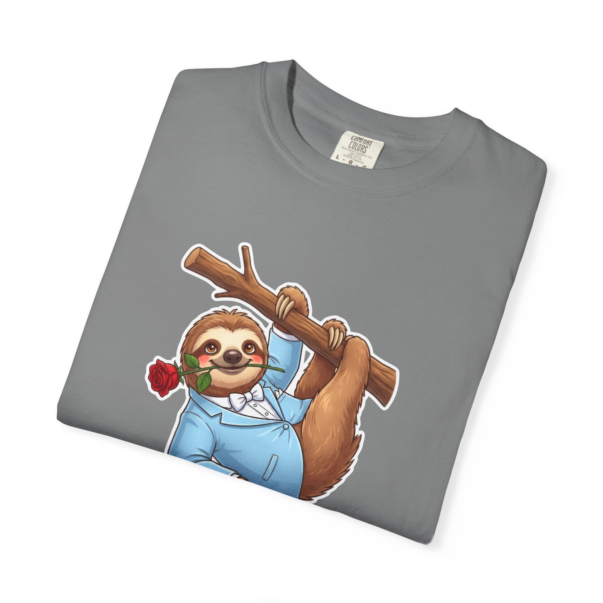 Sloth with Rose on Branch T-shirt | Cute Relaxed Animal Tee