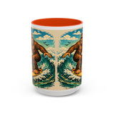 Surfing Bigfoot Mug | Retro Beach Sunset Bigfoot Wave Coffee Cup
