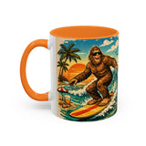 Surfing Bigfoot Mug | Retro Beach Sunset Bigfoot Wave Coffee Cup