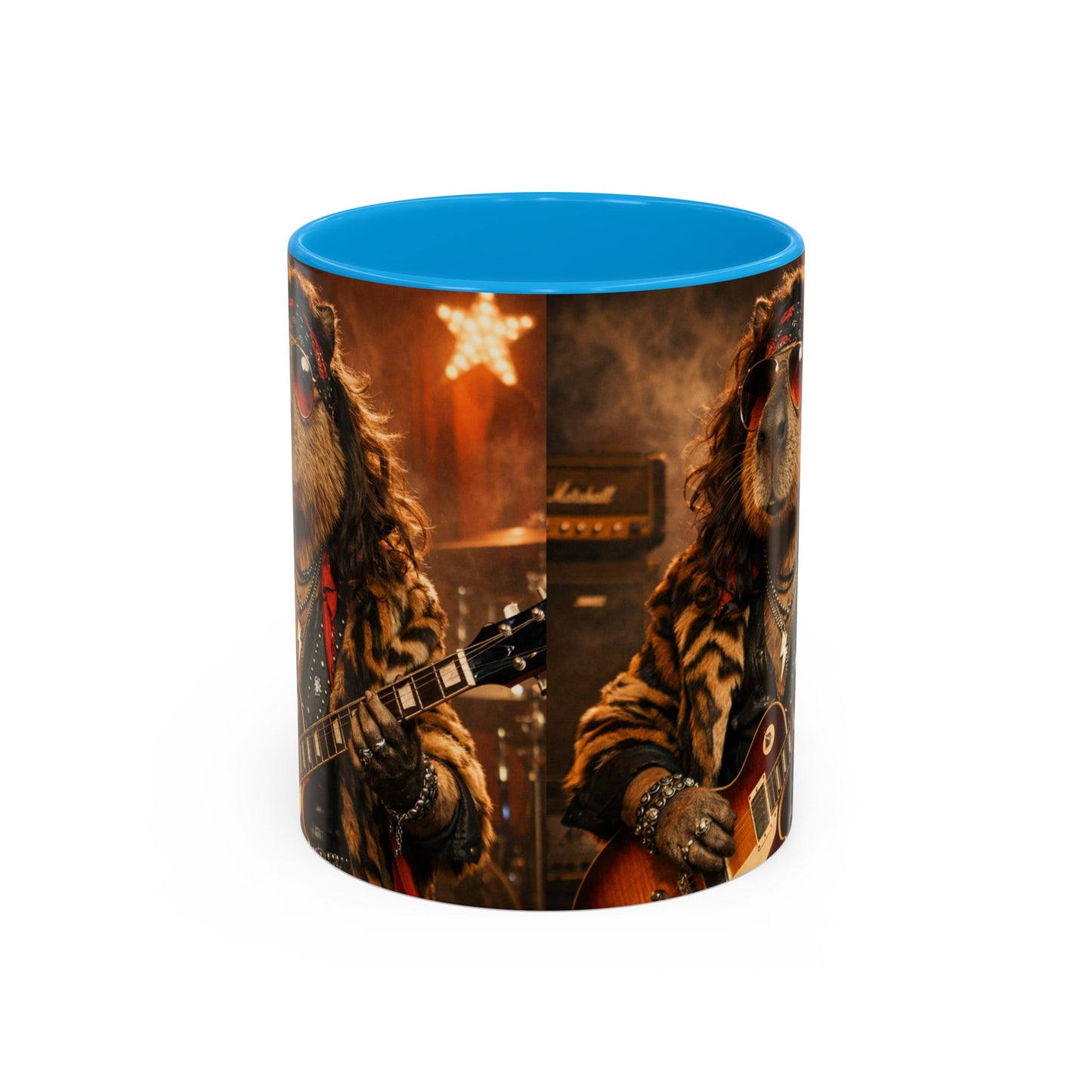 Rockstar Capybara with Guitar Mug | Color Accent Coffee Cup 11oz 15oz