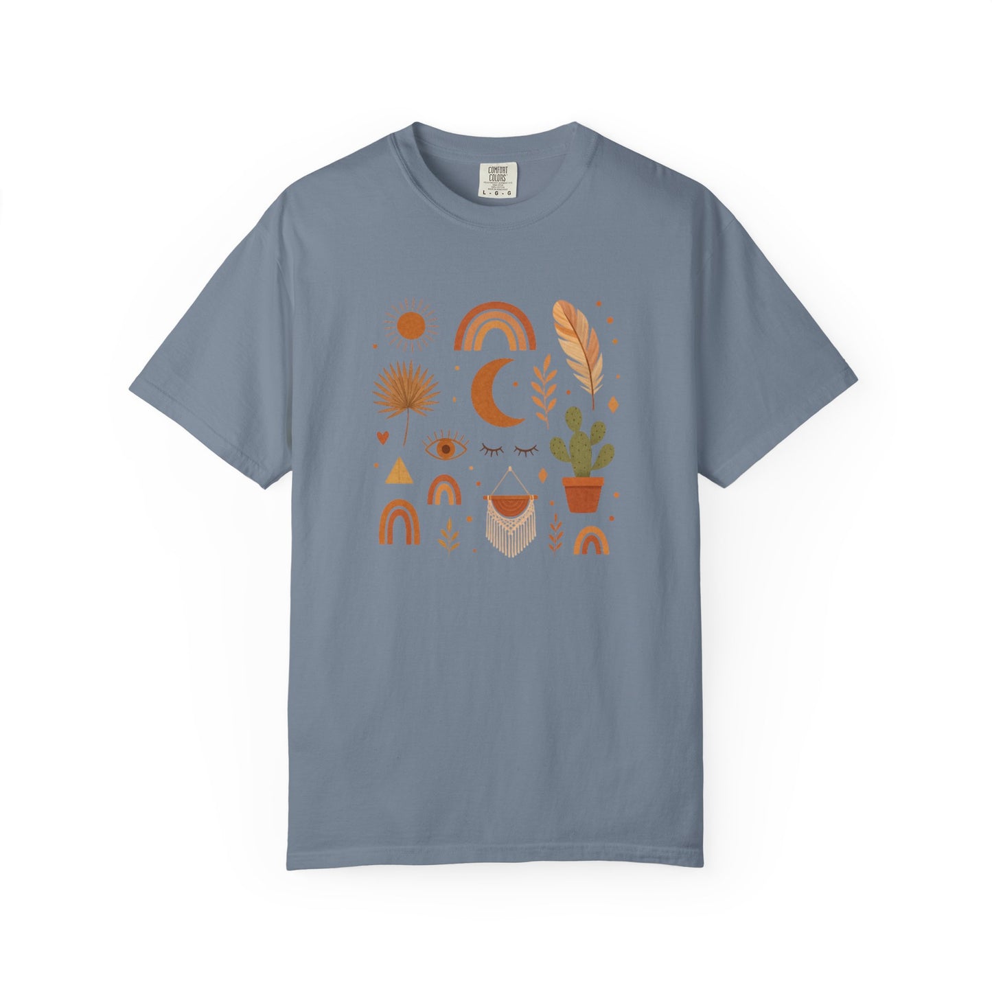 Boho Icons Mosaic T-Shirt | Crescent Moon Cactus Rainbows