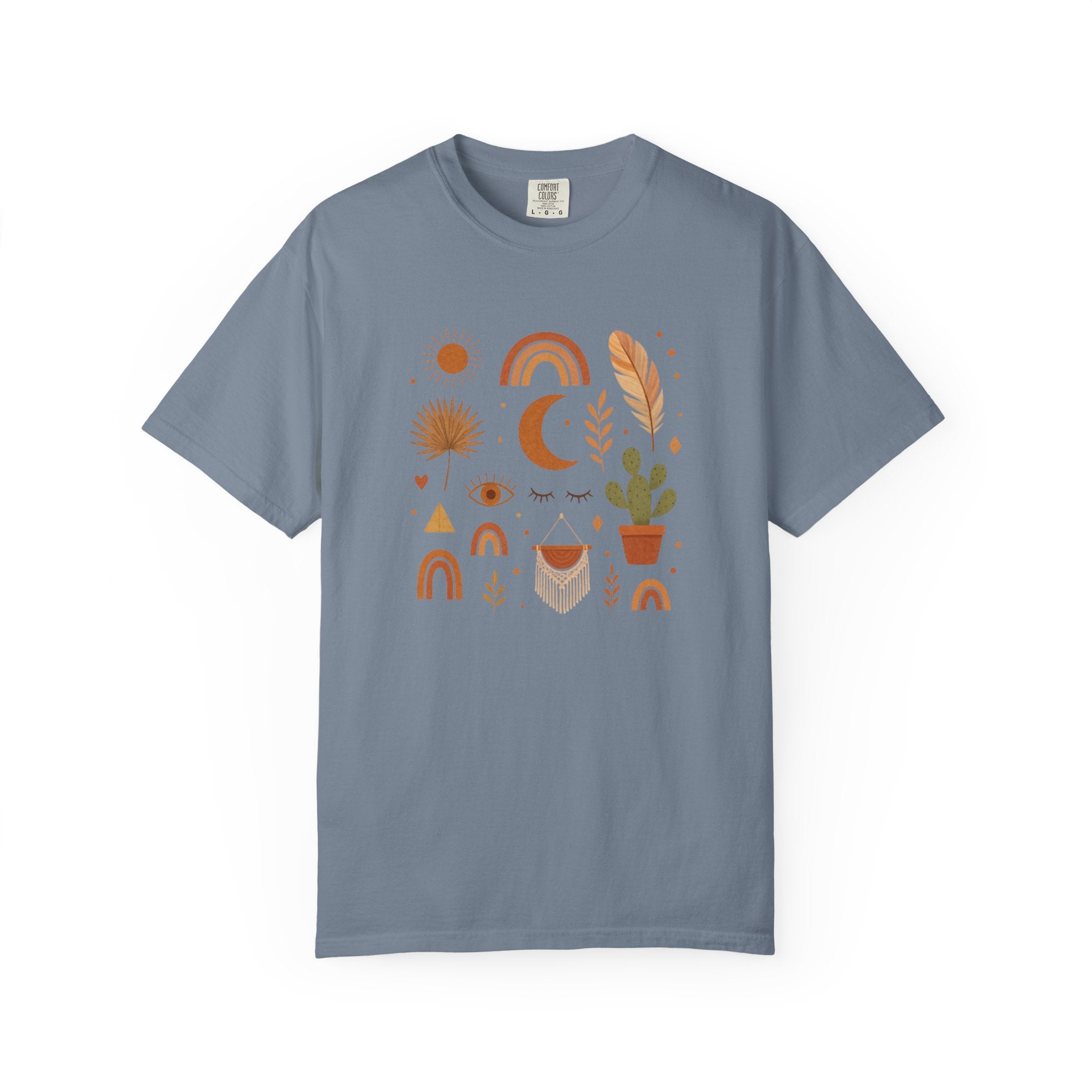 Boho Icons Mosaic T-Shirt | Crescent Moon Cactus Rainbows
