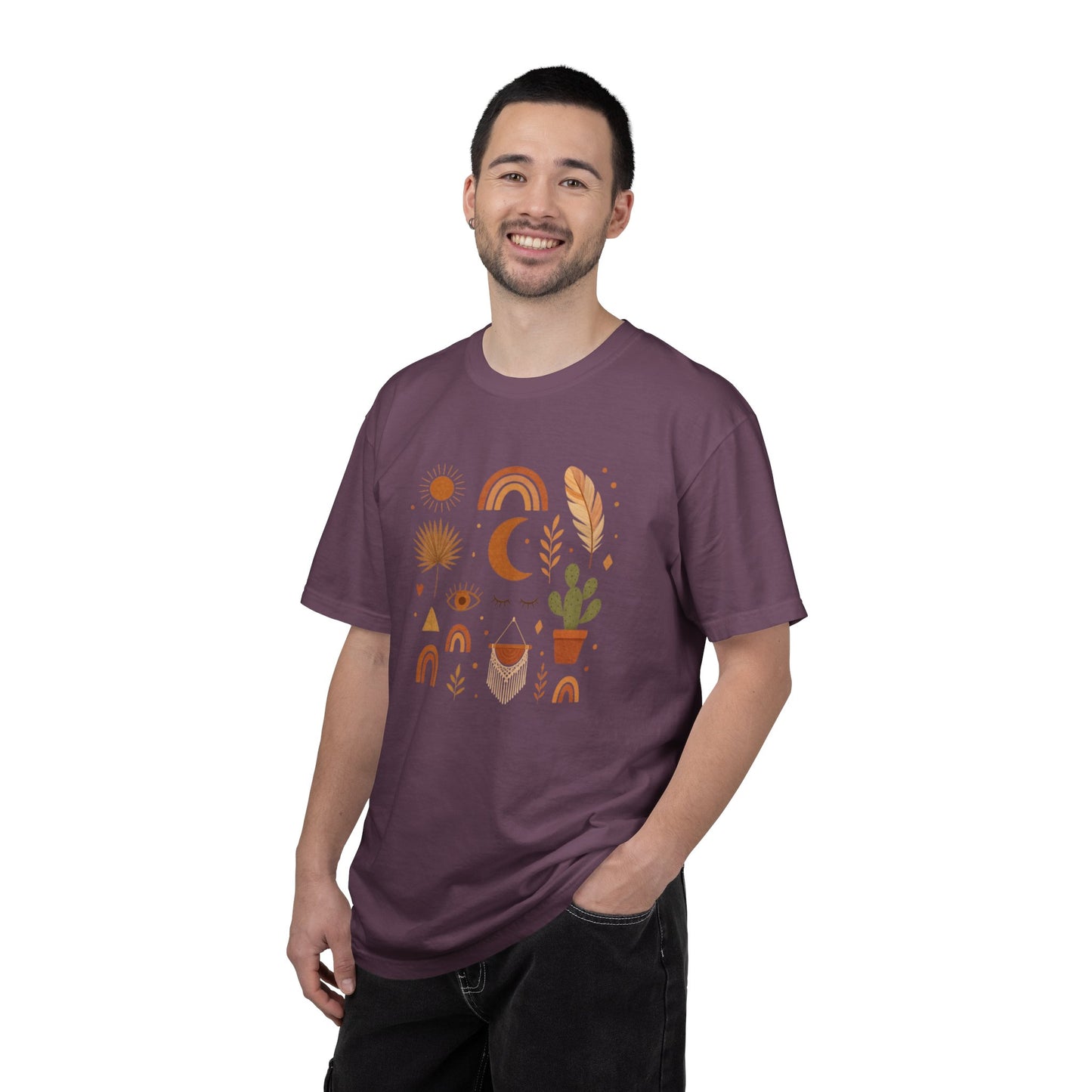 Boho Icons Mosaic T-Shirt | Crescent Moon Cactus Rainbows