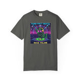 Purr-fect Beats Rave Feline DJ cat T-shirt | Neon EDM club design