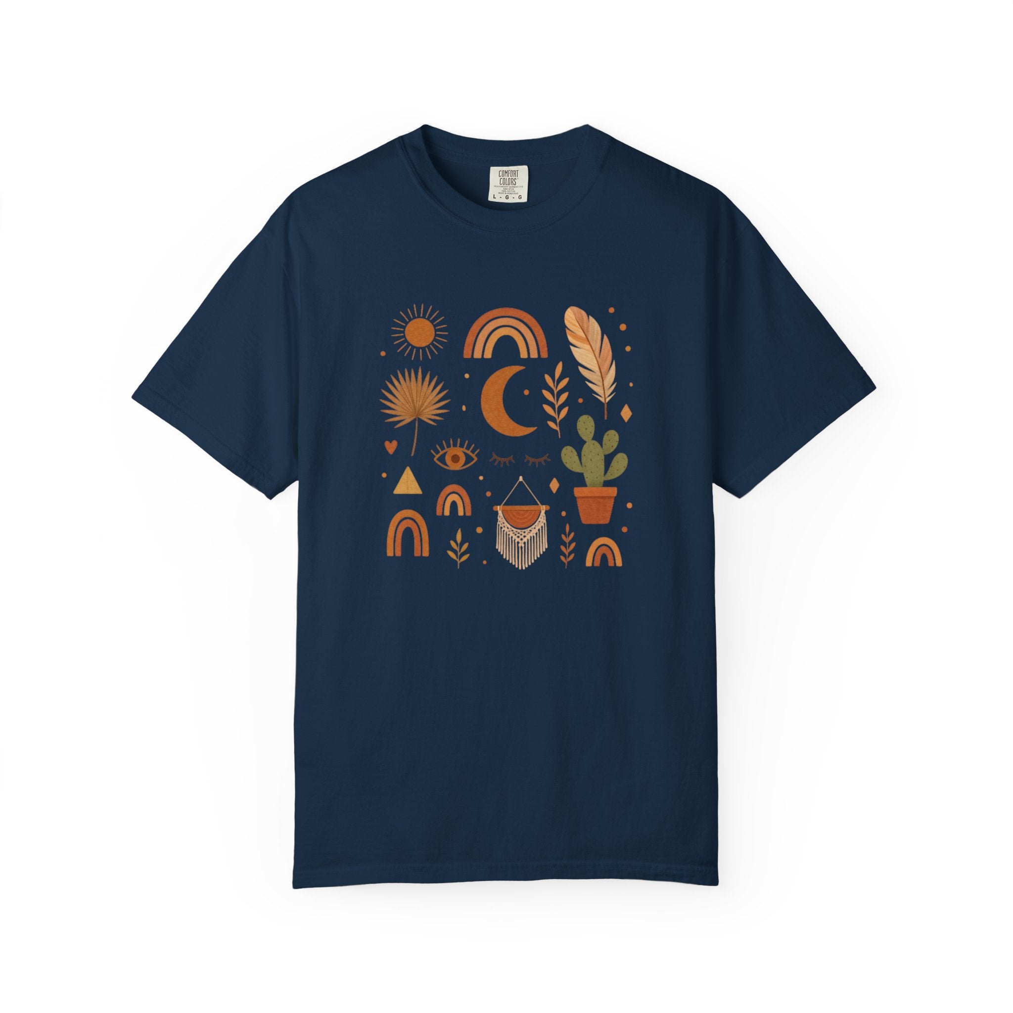 Boho Icons Mosaic T-Shirt | Crescent Moon Cactus Rainbows