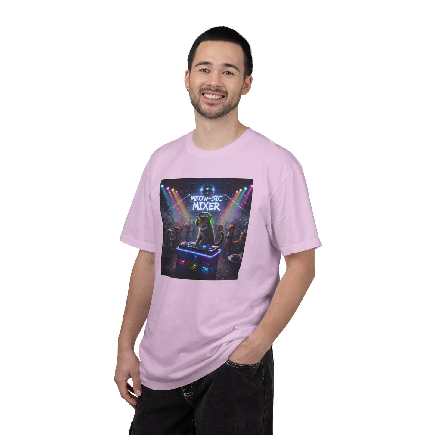 Melodic Mixer DJ Cat T-shirt | Neon Retro Music Party