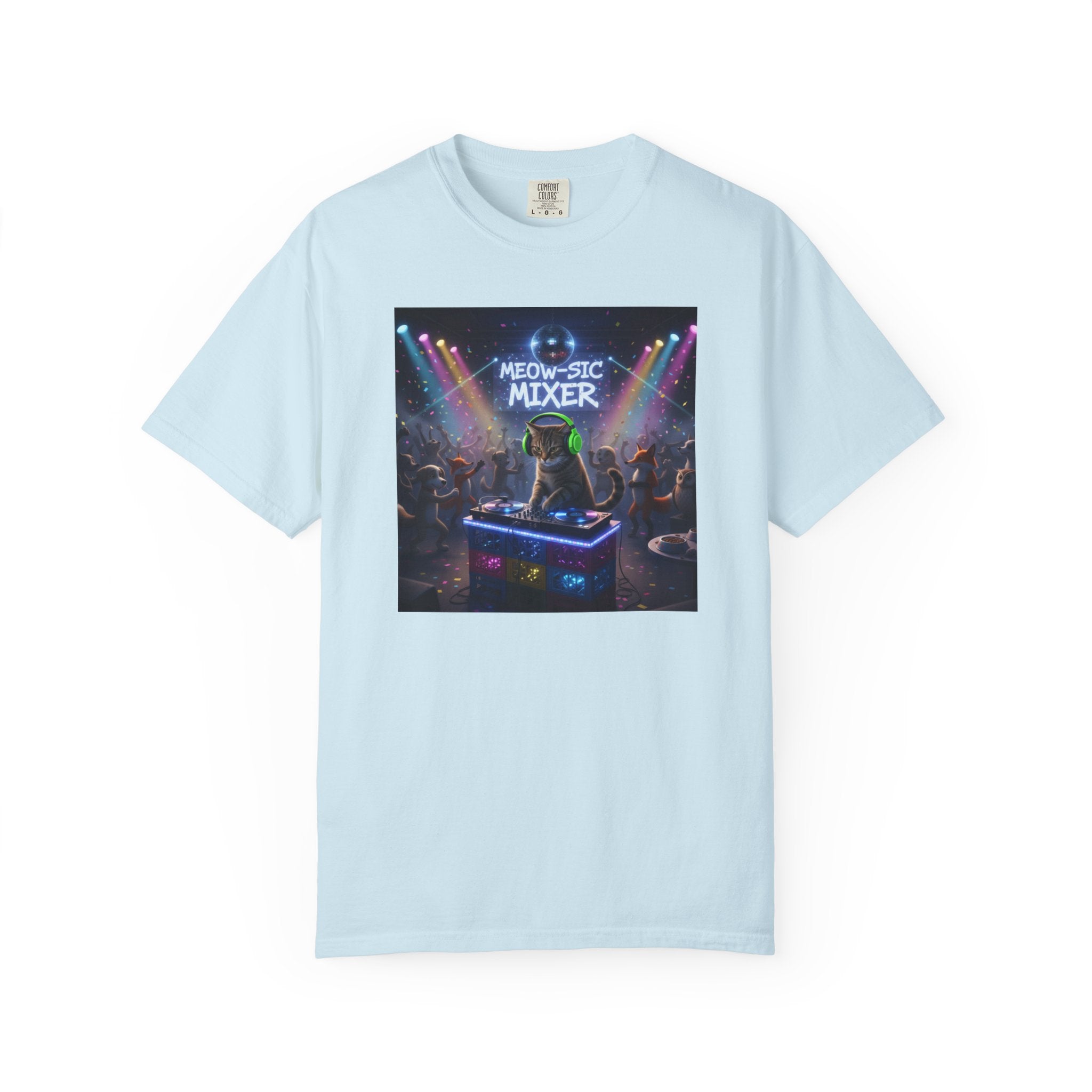 Melodic Mixer DJ Cat T-shirt | Neon Retro Music Party