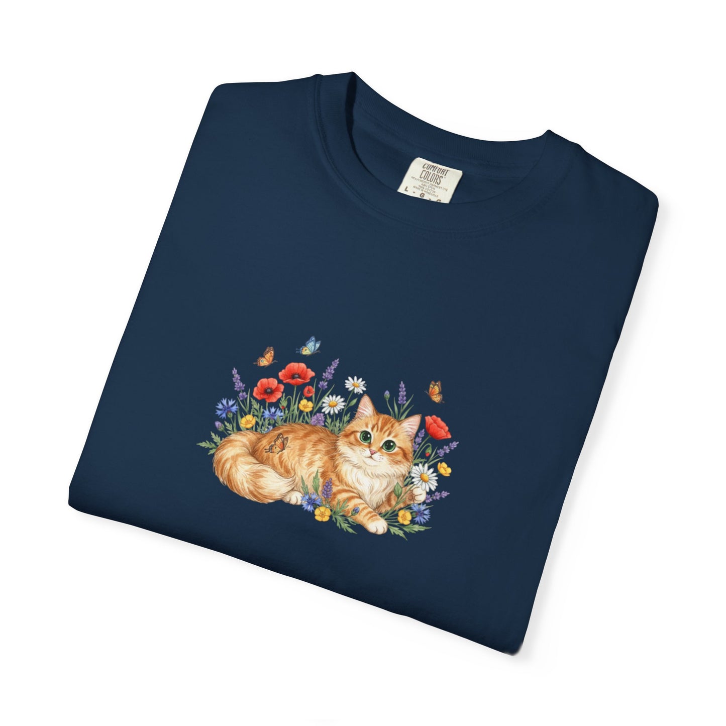 Orange Tabby Cat with Wildflowers T-Shirt | Floral Cat Tee