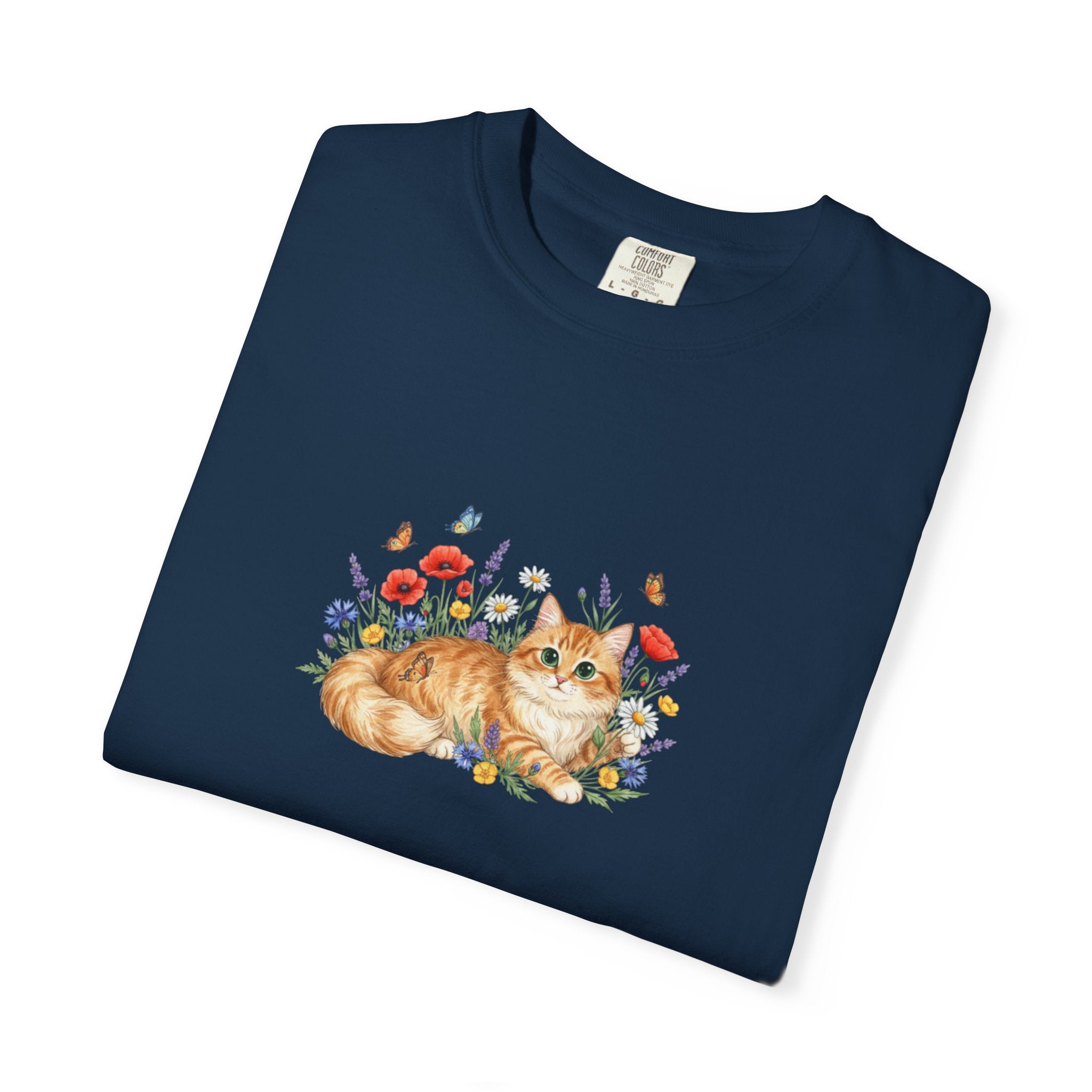 Orange Tabby Cat with Wildflowers T-Shirt | Floral Cat Tee