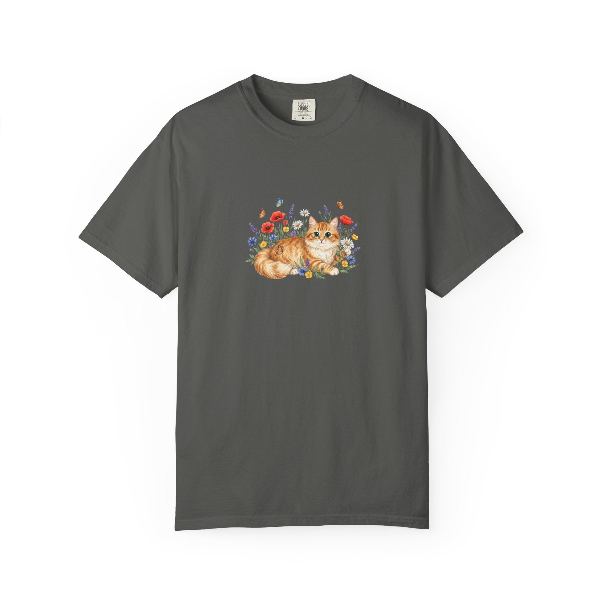Orange Tabby Cat with Wildflowers T-Shirt | Floral Cat Tee