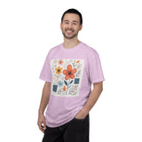 Hand-drawn Watercolor Floral Doodles T-shirt | Linocut & Embroidery Texture