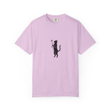 Black Cat Holding Flower T-Shirt | Minimal Cat Silhouette Tee